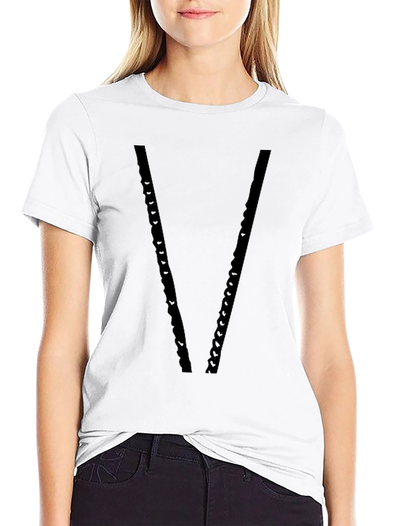 Mens Black V-Neck Chain Design T-Shirt