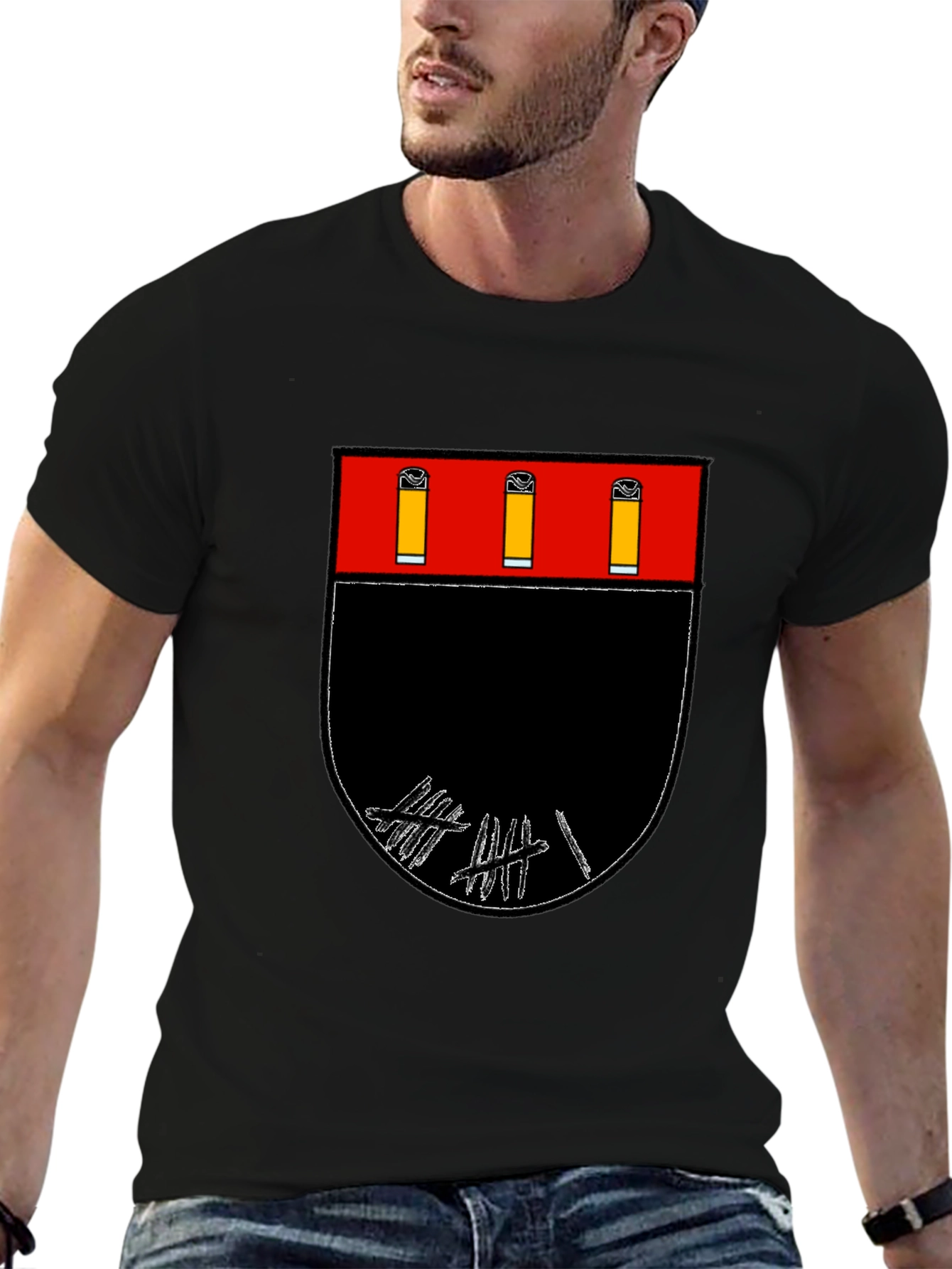 Graphic Tee: Abstract Crest Design Black T-Shirt