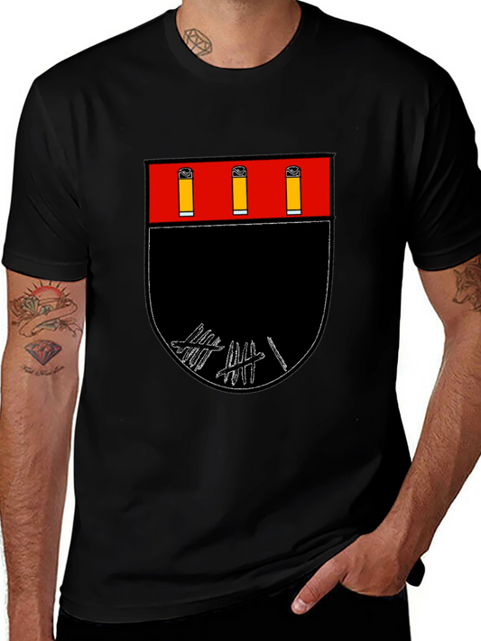 Graphic Tee: Abstract Crest Design Black T-Shirt