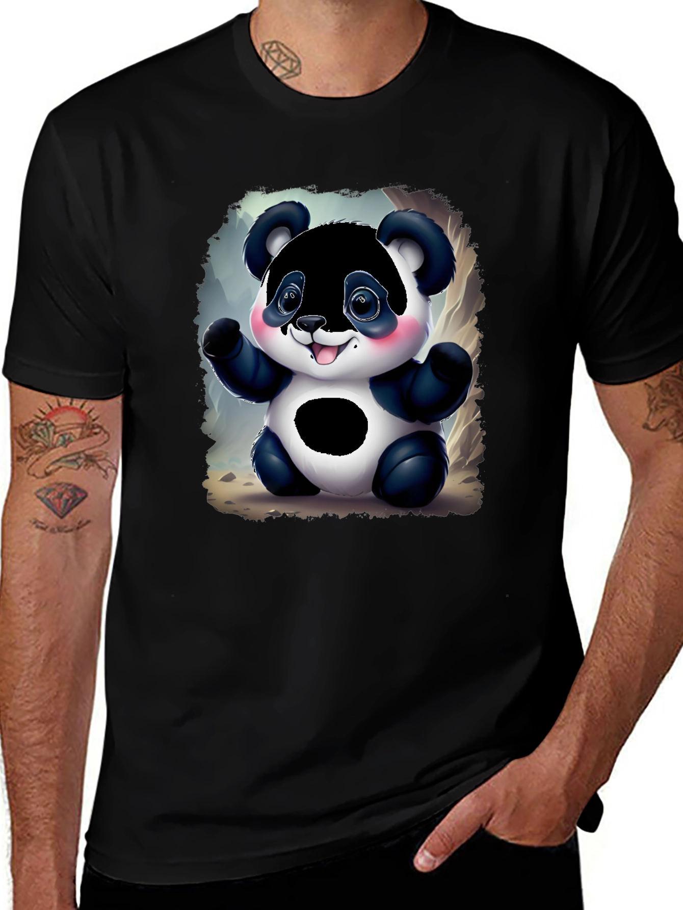 Cute Panda Bear Graphic Tee - Black Unisex Shirt