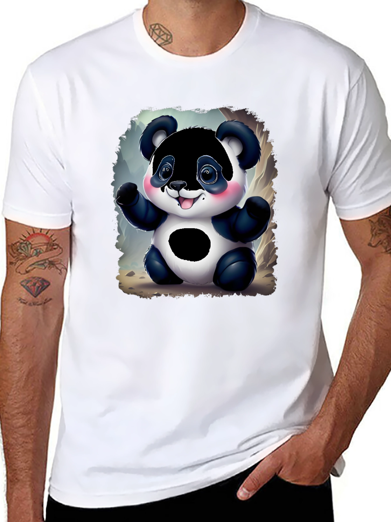 Cute Panda Bear Graphic Tee - Black Unisex Shirt