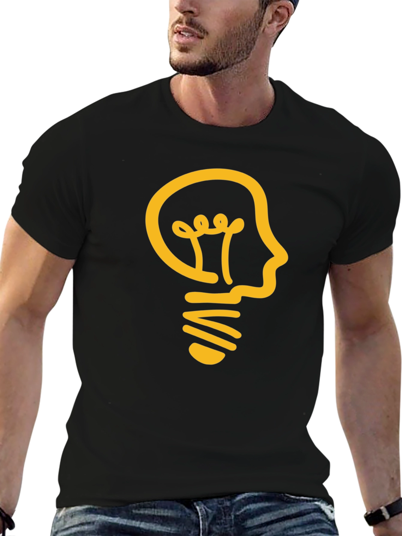 Thinker Bulb Black Tee - Smart Idea Shirt