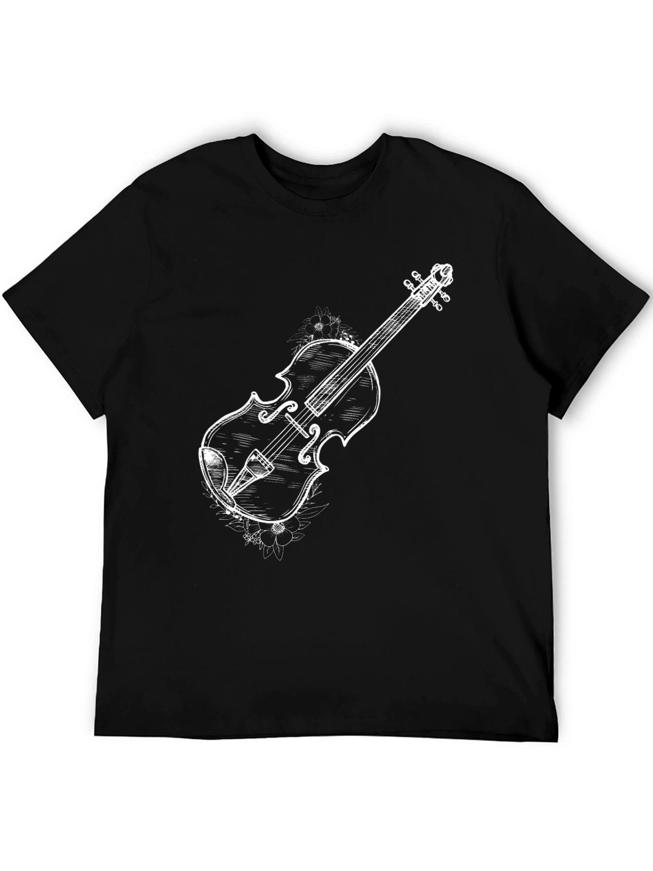 Mens Black T-Shirt with Violin Graphic