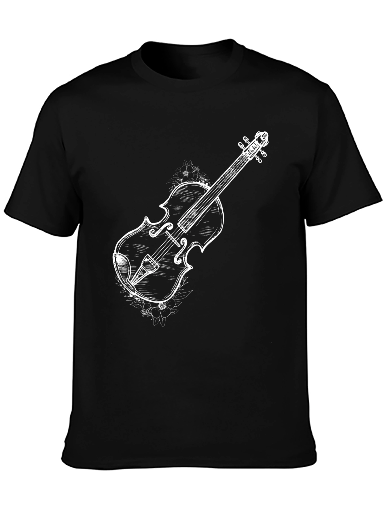 Mens Black T-Shirt with Violin Graphic