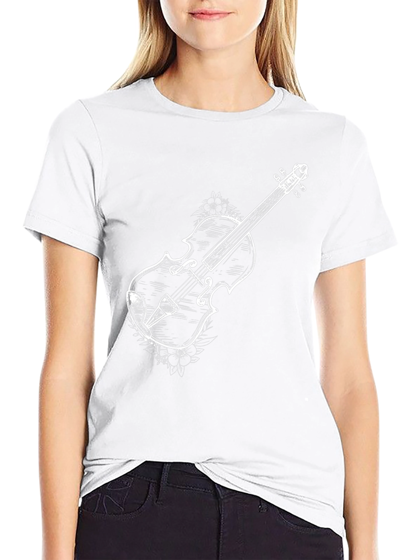 Mens Black T-Shirt with Violin Graphic