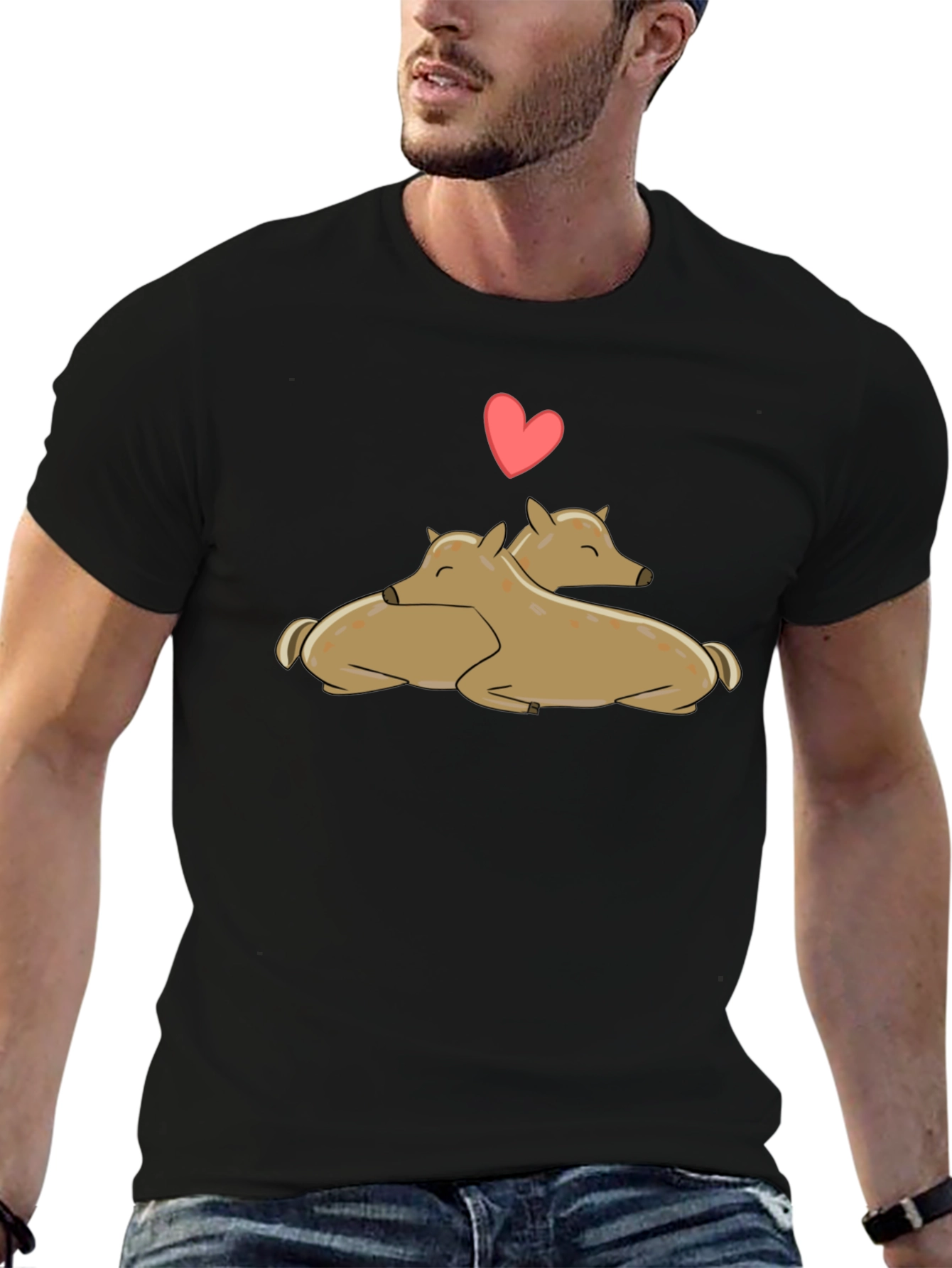 Cute Deer Love Black T-Shirt