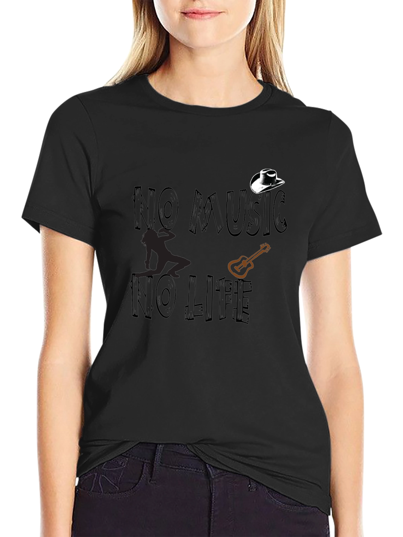 No Music No Life Graphic Tee - Black
