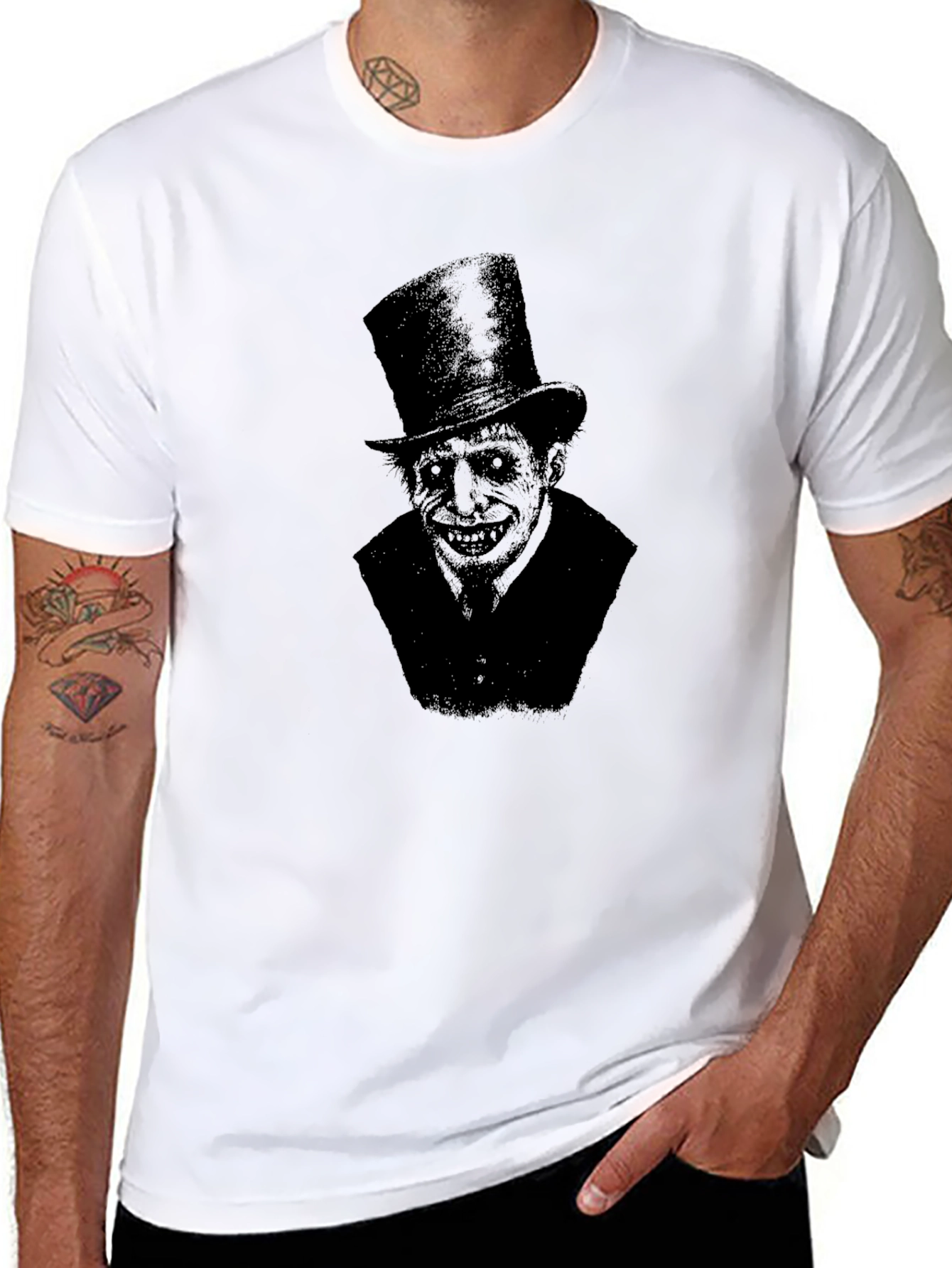 Creepy Top Hat Man Graphic T-Shirt - Black
