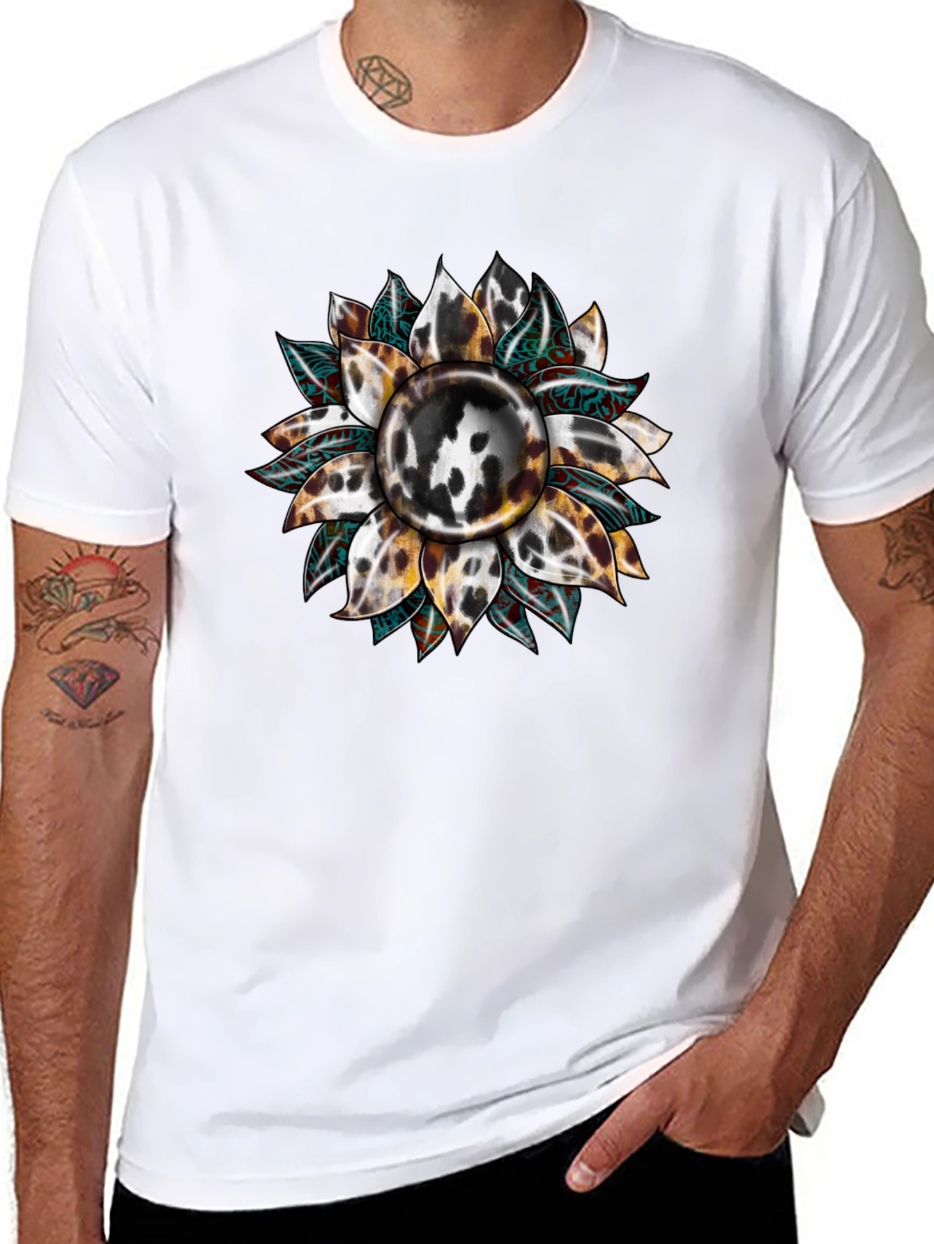 Cow Print Sunflower Graphic Tee