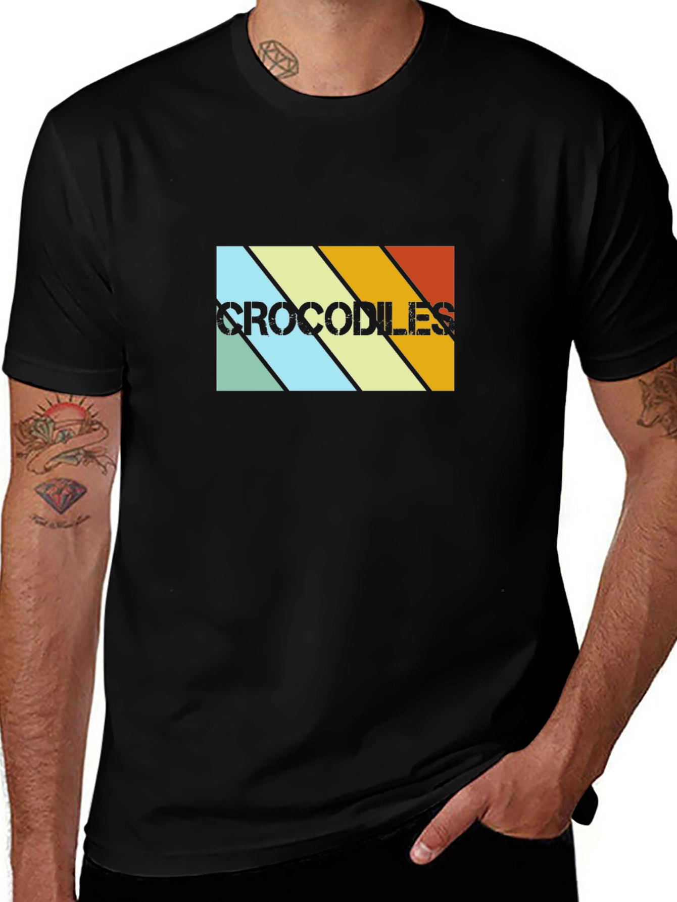 Retro Crocodiles Graphic Tee - Black Cotton T-Shirt