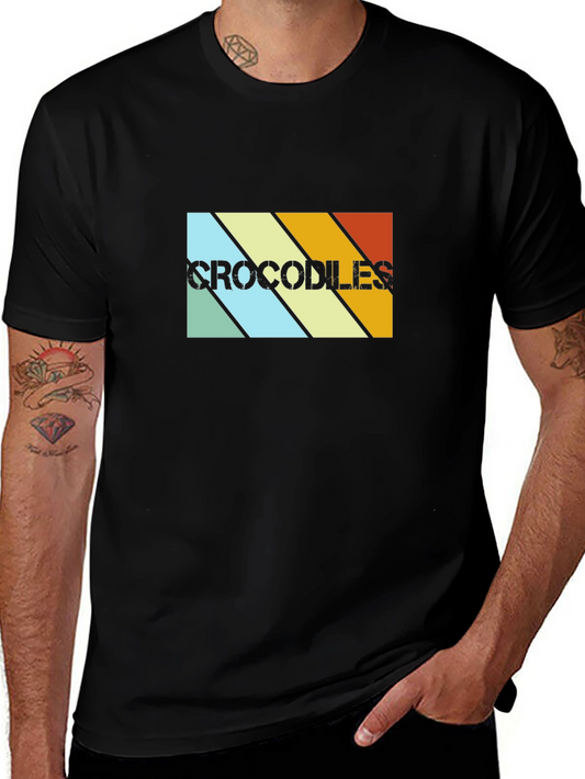 Retro Crocodiles Graphic Tee - Black Cotton T-Shirt