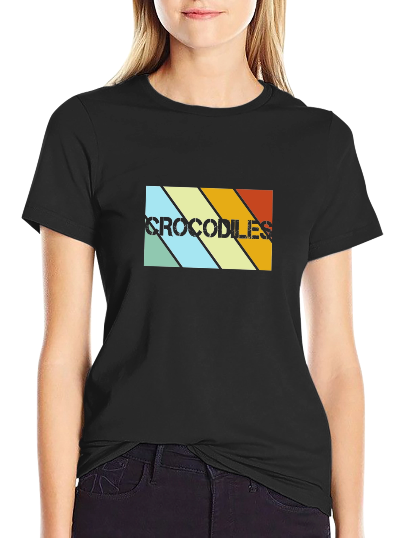 Retro Crocodiles Graphic Tee - Black Cotton T-Shirt