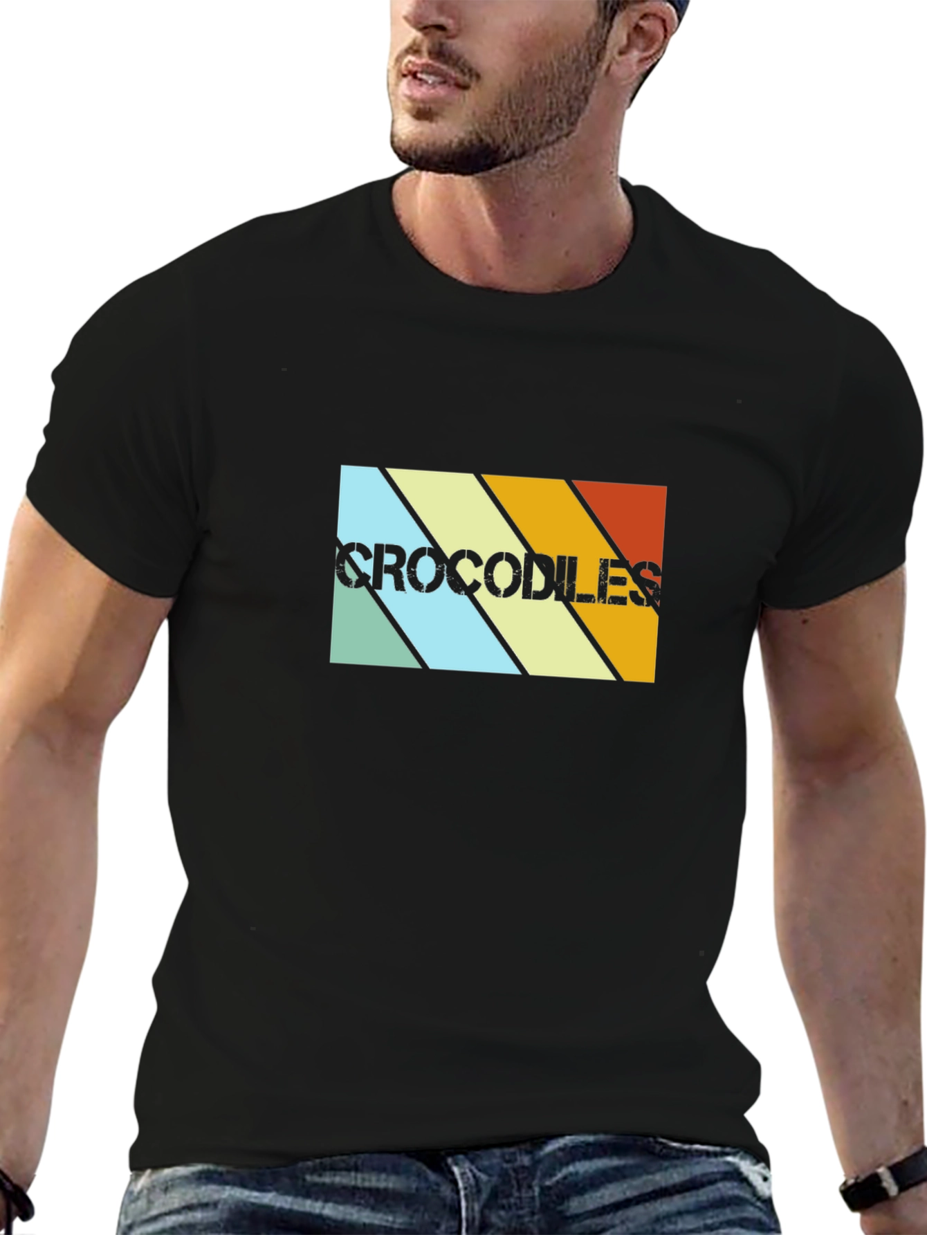 Retro Crocodiles Graphic Tee - Black Cotton T-Shirt