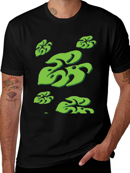 Tropical Monstera Leaf Print Black T-Shirt
