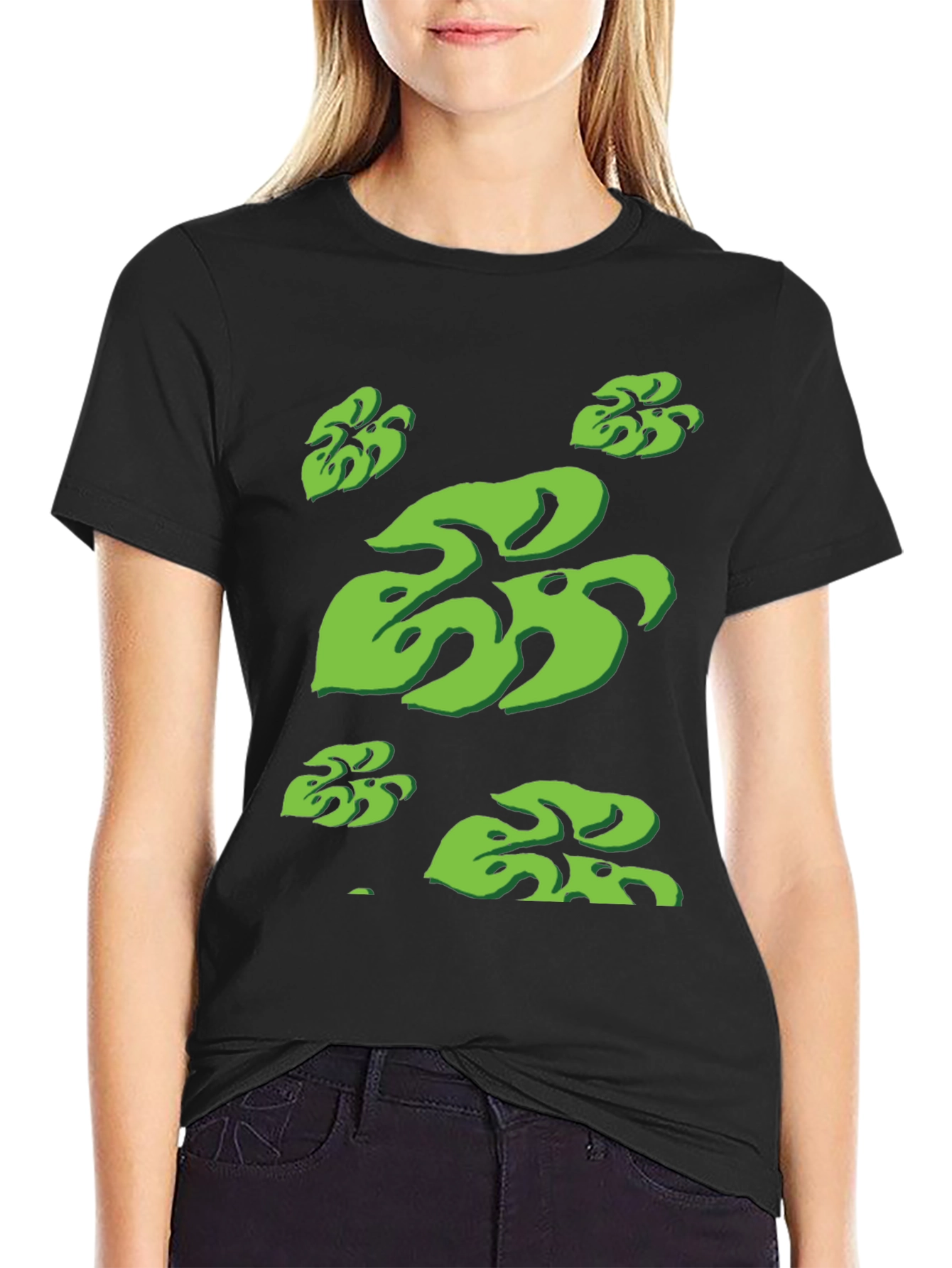 Tropical Monstera Leaf Print Black T-Shirt