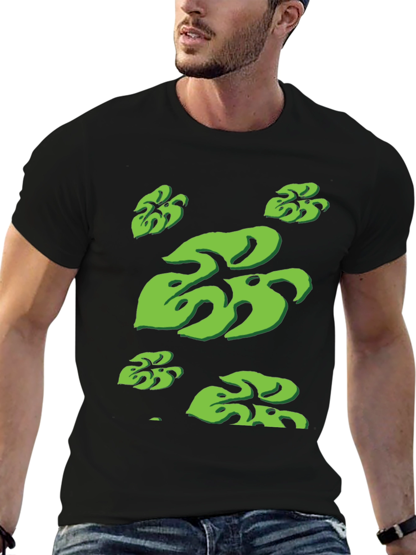 Tropical Monstera Leaf Print Black T-Shirt