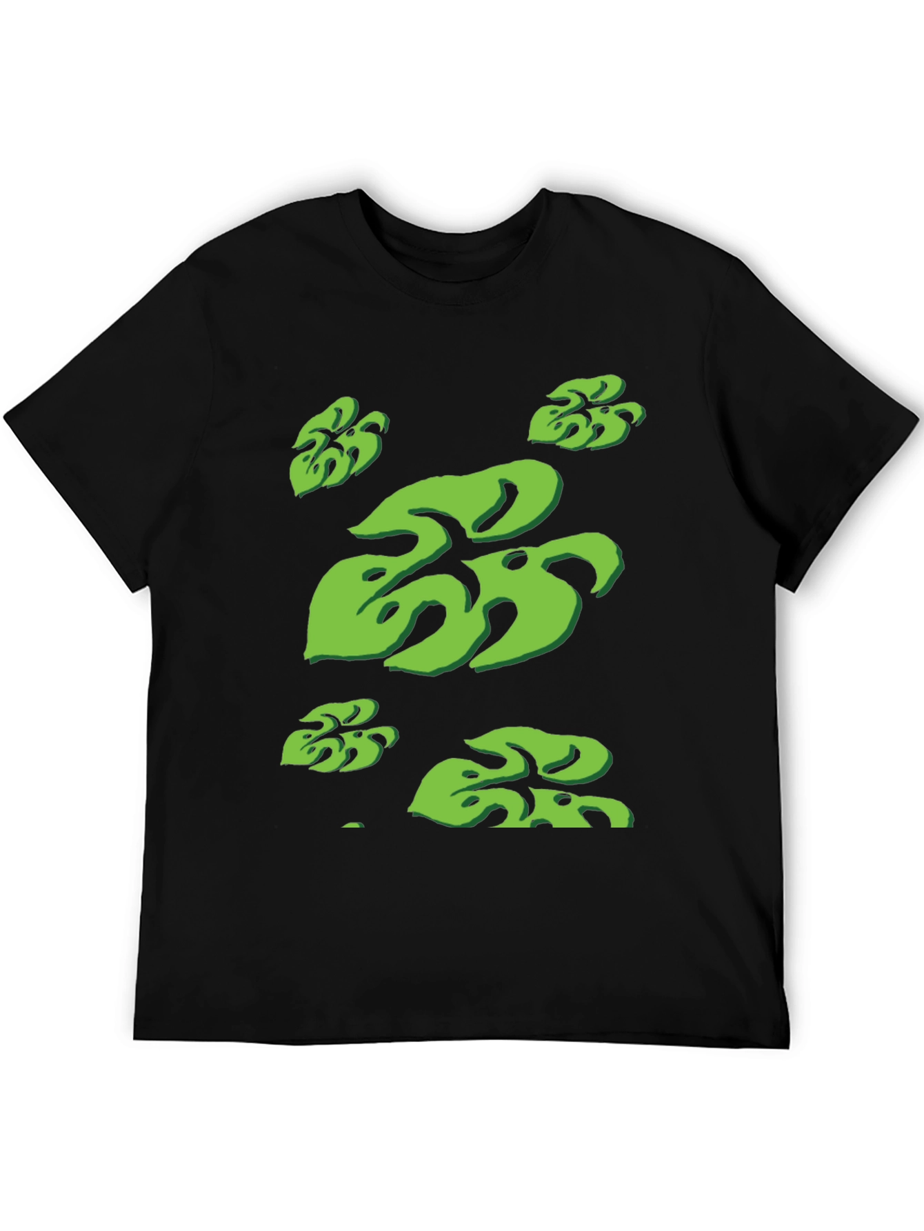 Tropical Monstera Leaf Print Black T-Shirt