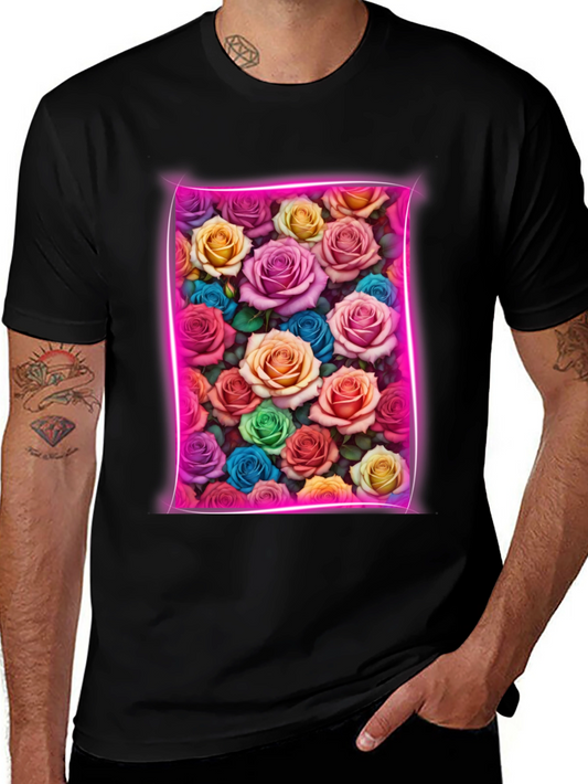 Floral Neon Rose T-Shirt - Trendy Graphic Tee