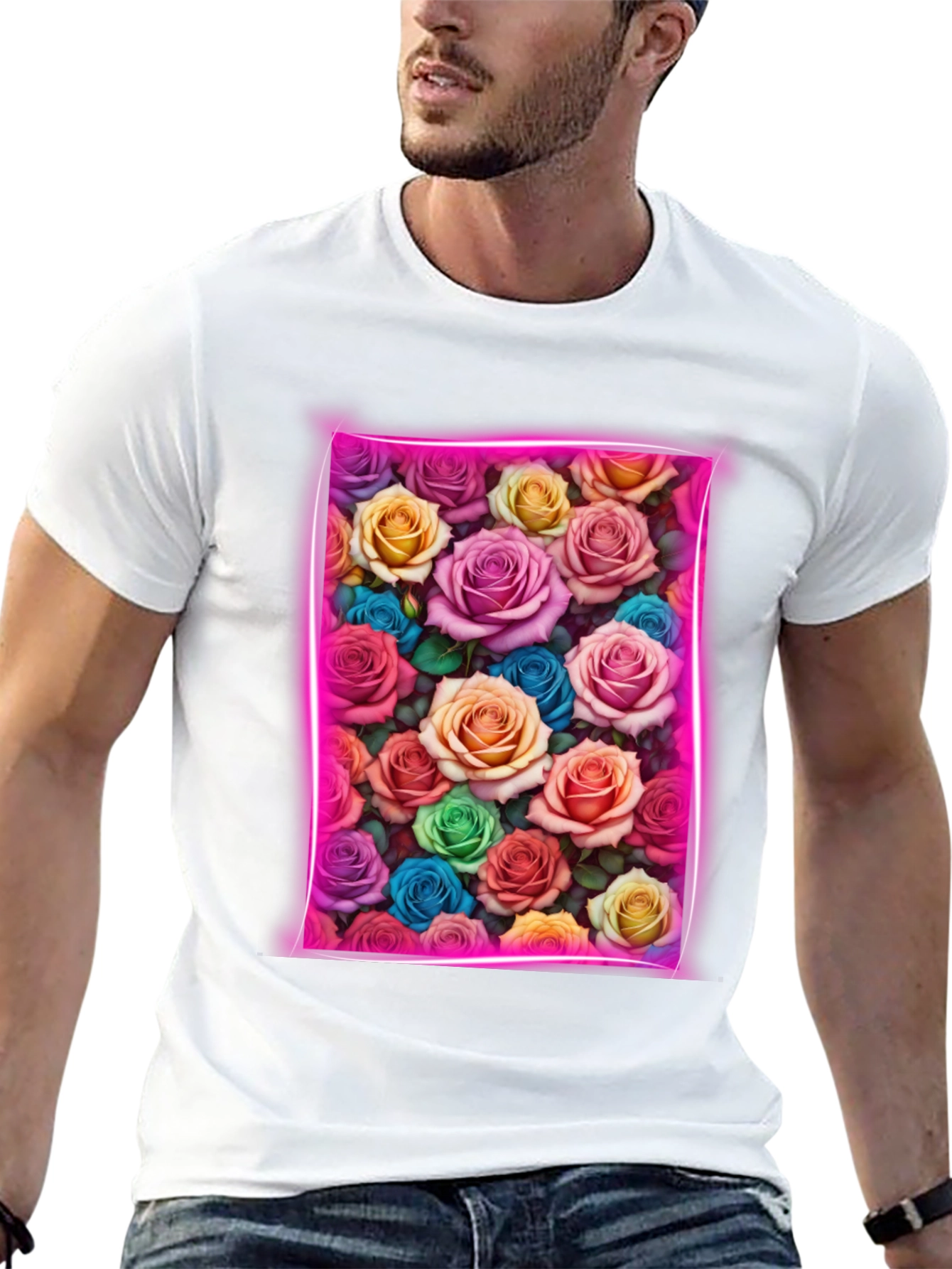 Floral Neon Rose T-Shirt - Trendy Graphic Tee