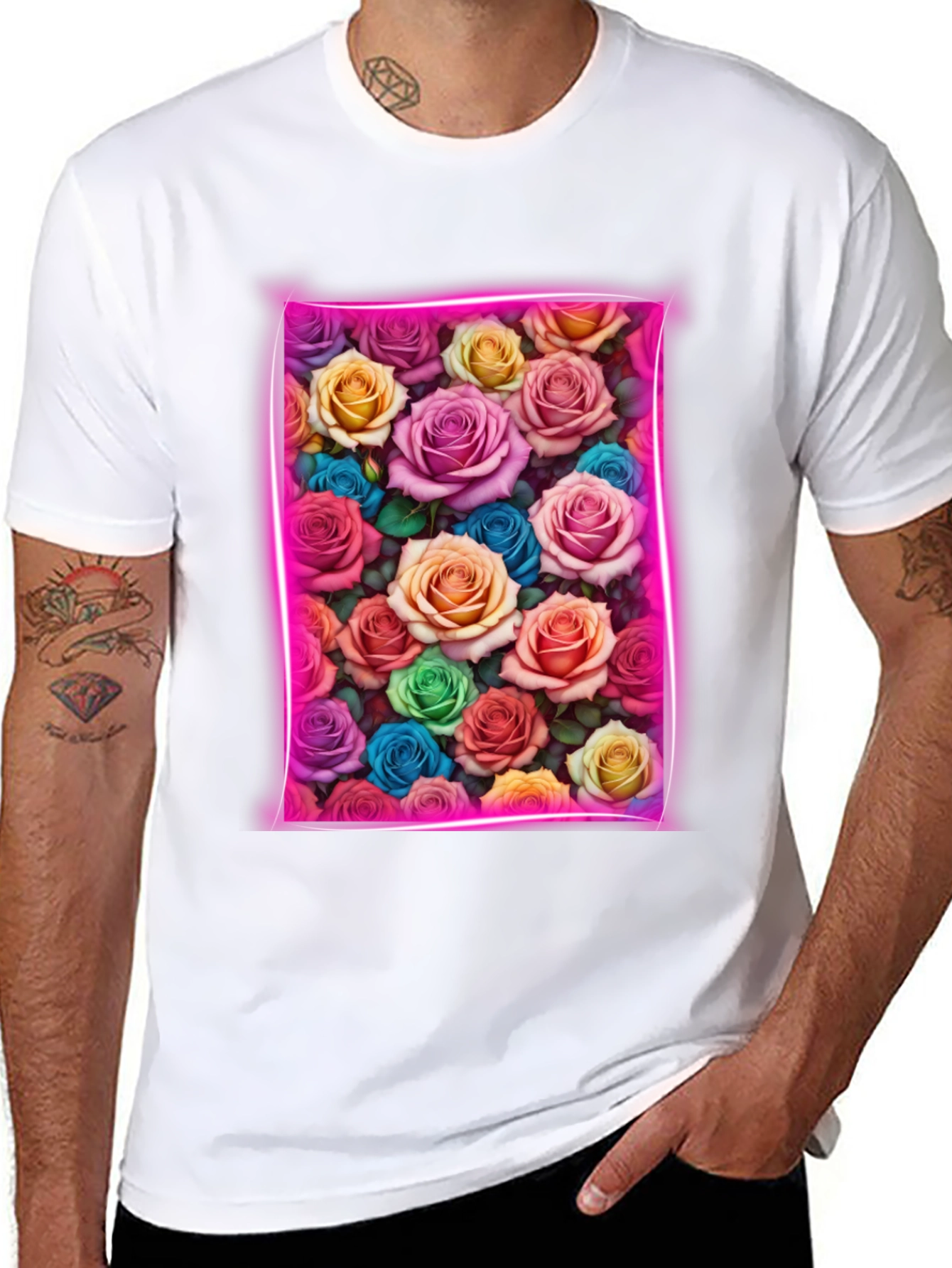 Floral Neon Rose T-Shirt - Trendy Graphic Tee