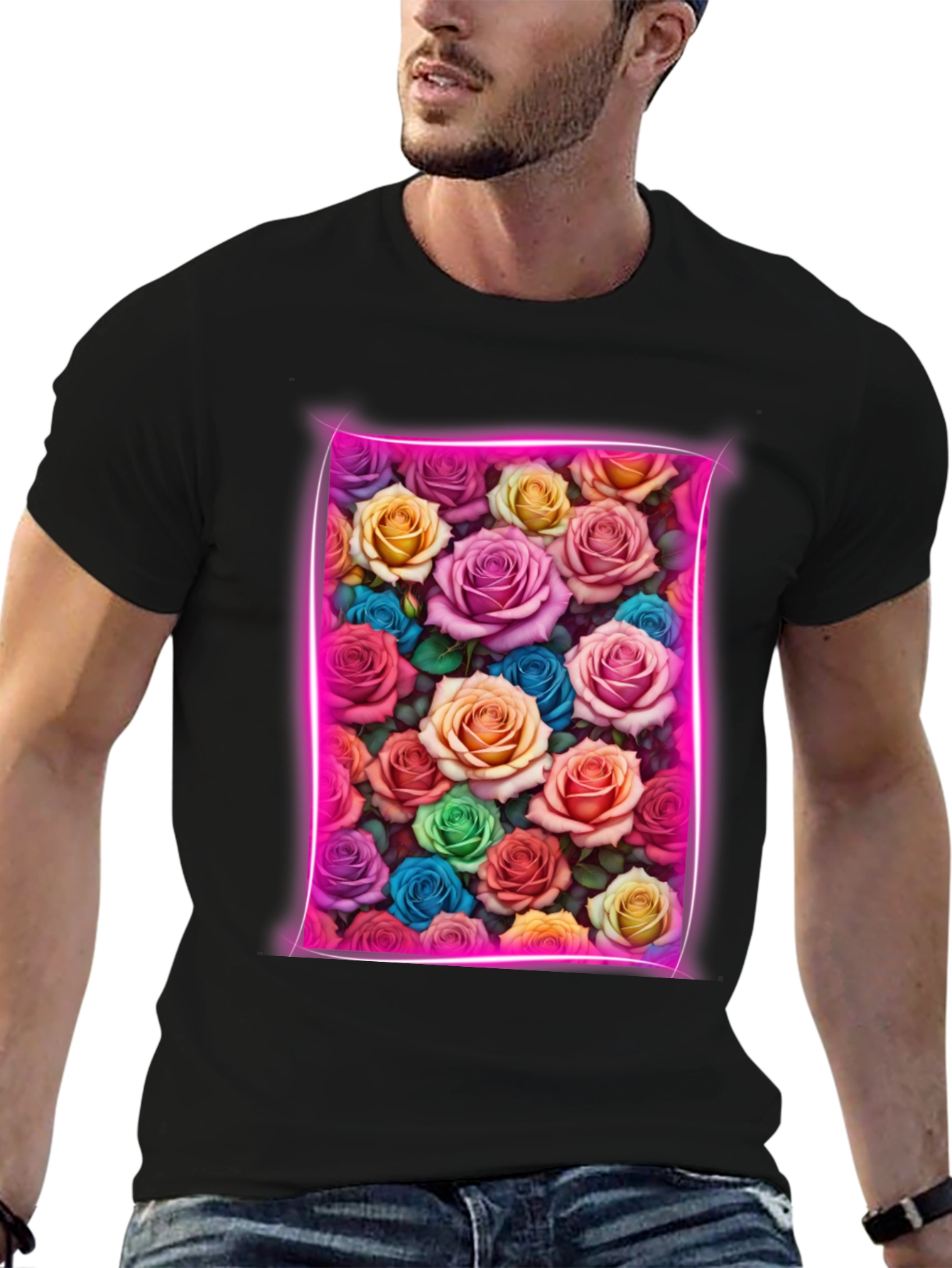 Floral Neon Rose T-Shirt - Trendy Graphic Tee
