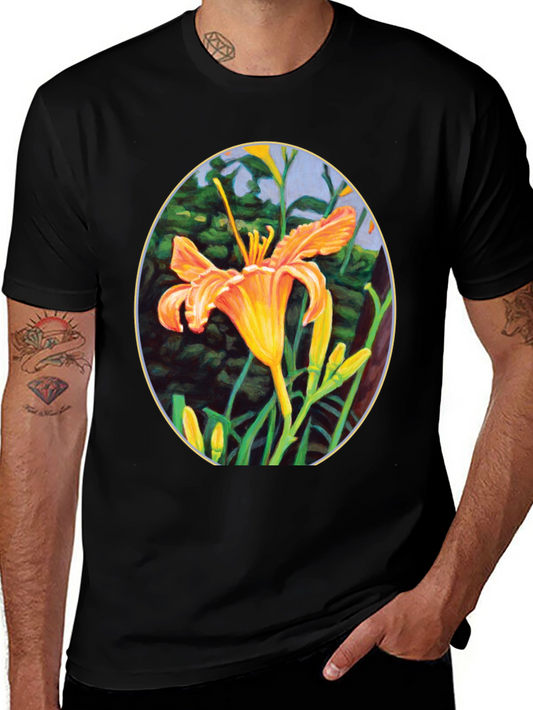Floral Lily Graphic Tee - Black Crew Neck