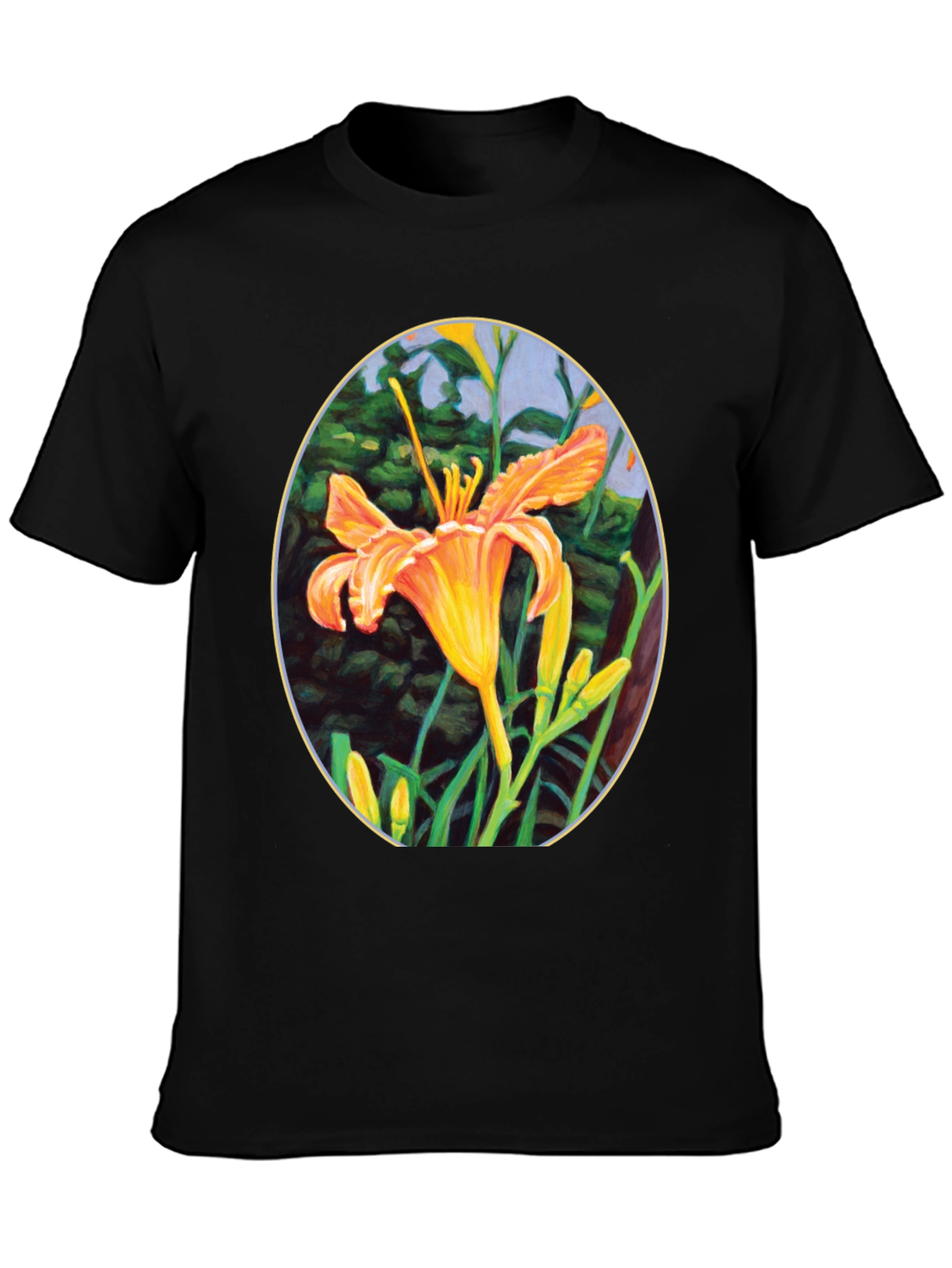 Floral Lily Graphic Tee - Black Crew Neck