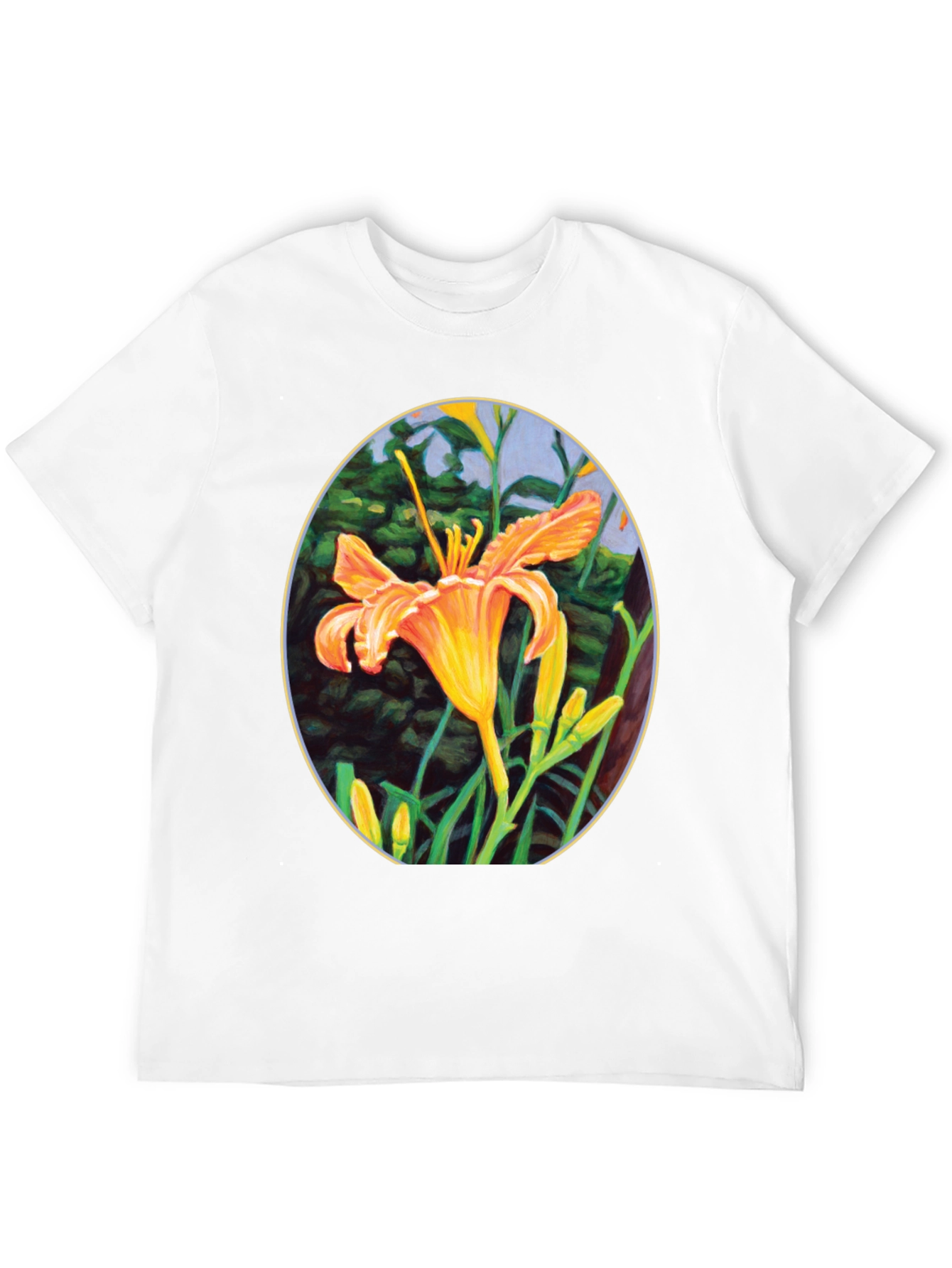 Floral Lily Graphic Tee - Black Crew Neck