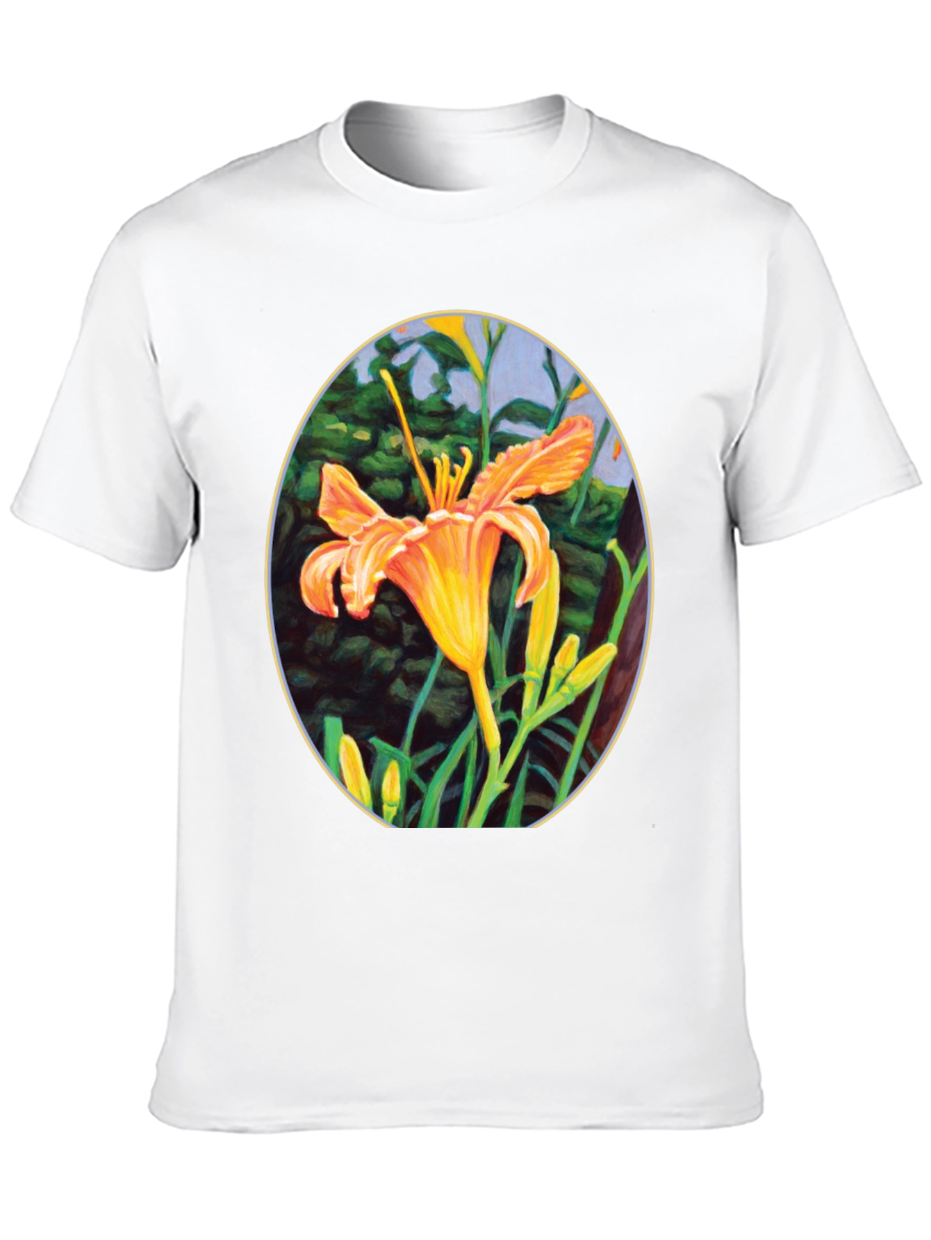 Floral Lily Graphic Tee - Black Crew Neck