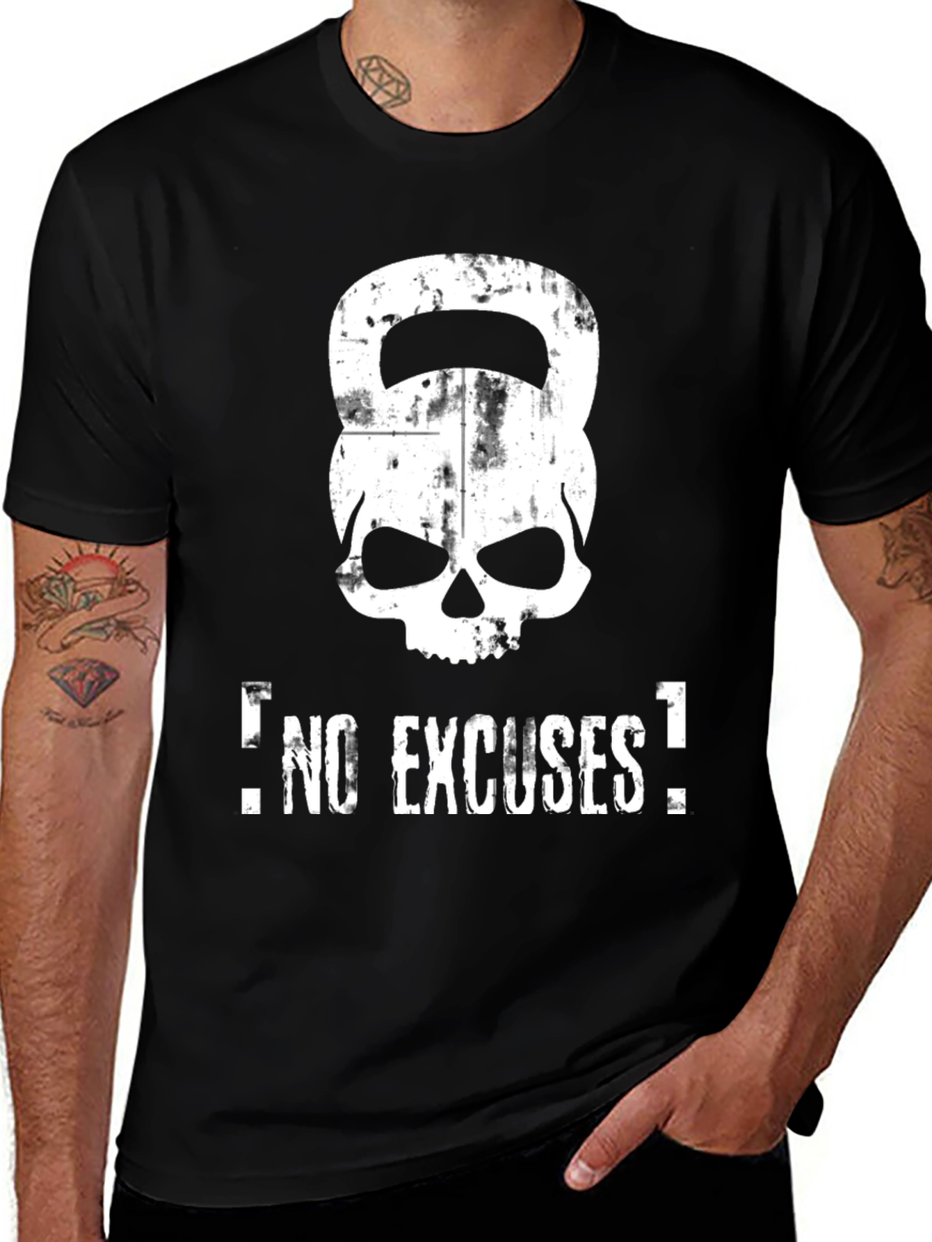 No Excuses Skull Kettlebell Black T-Shirt