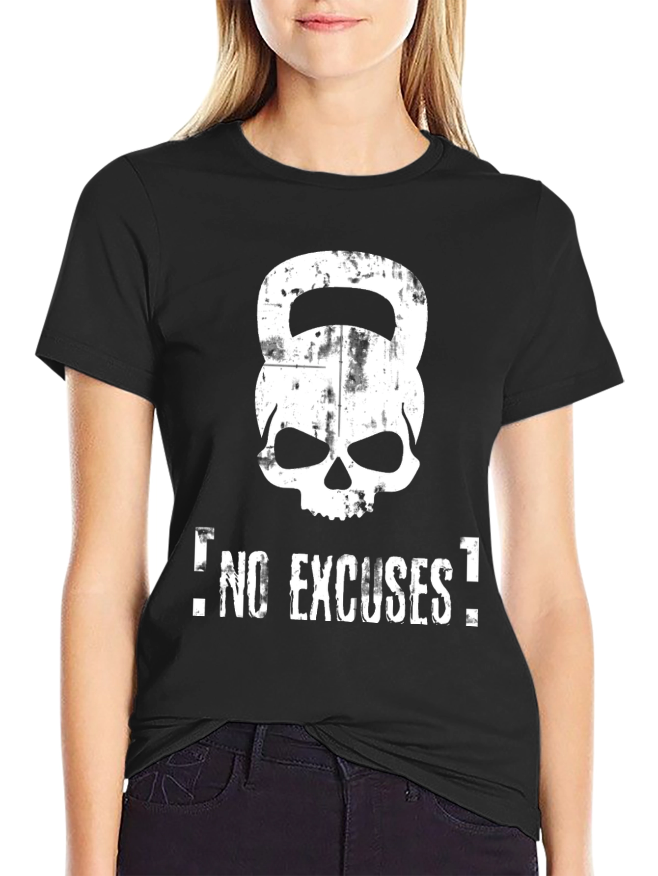 No Excuses Skull Kettlebell Black T-Shirt