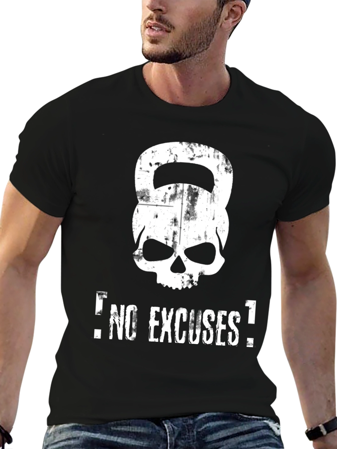 No Excuses Skull Kettlebell Black T-Shirt