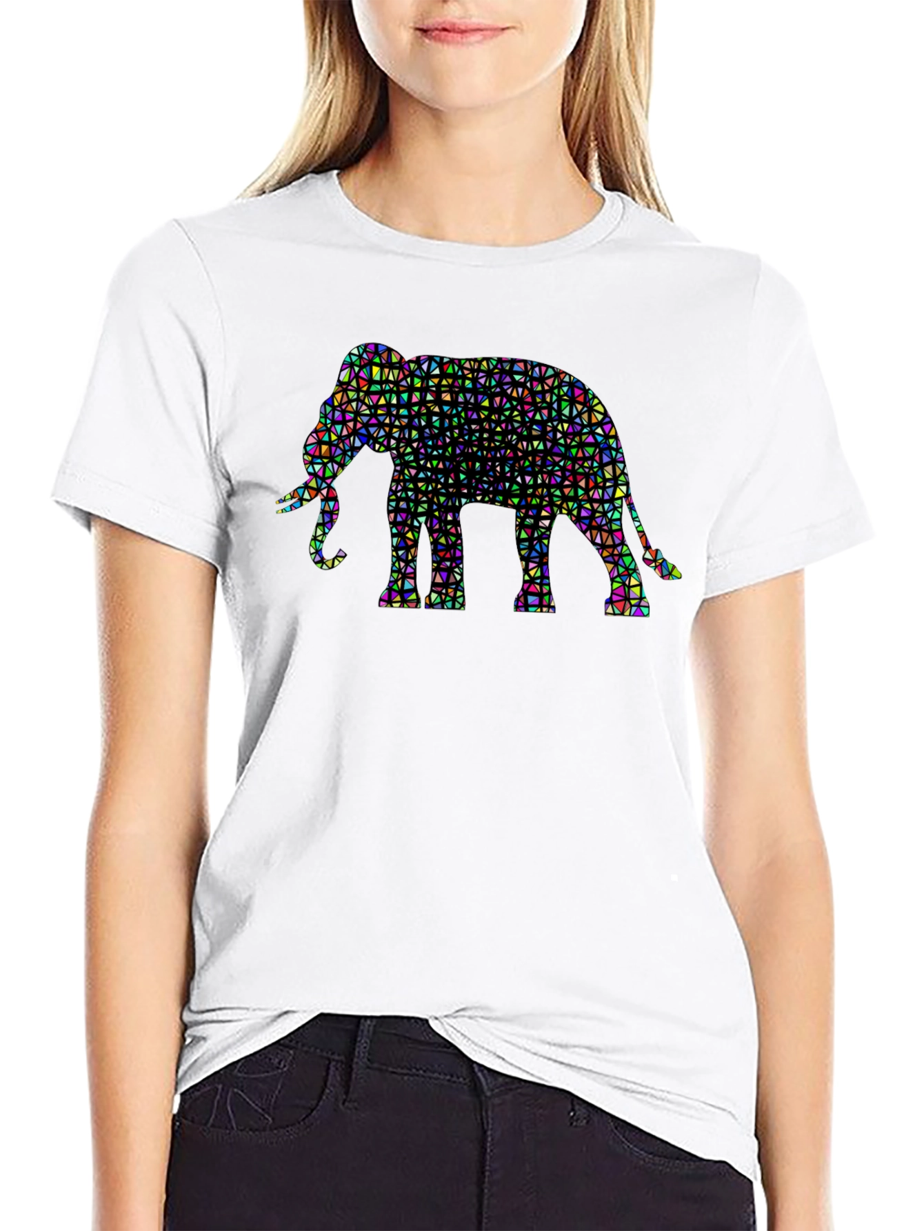 Geometric Elephant Graphic Tee - Black Cotton Shirt