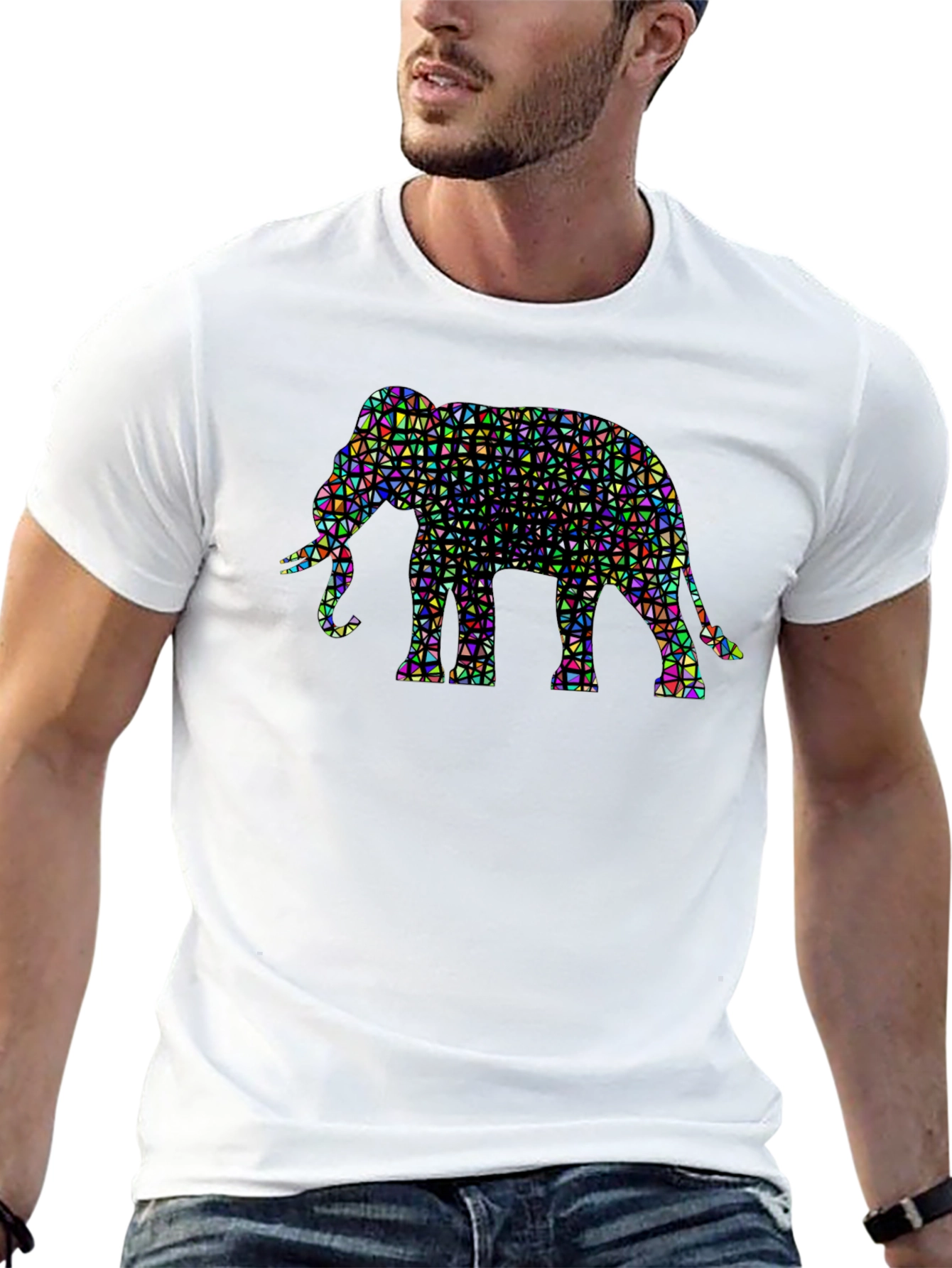 Geometric Elephant Graphic Tee - Black Cotton Shirt