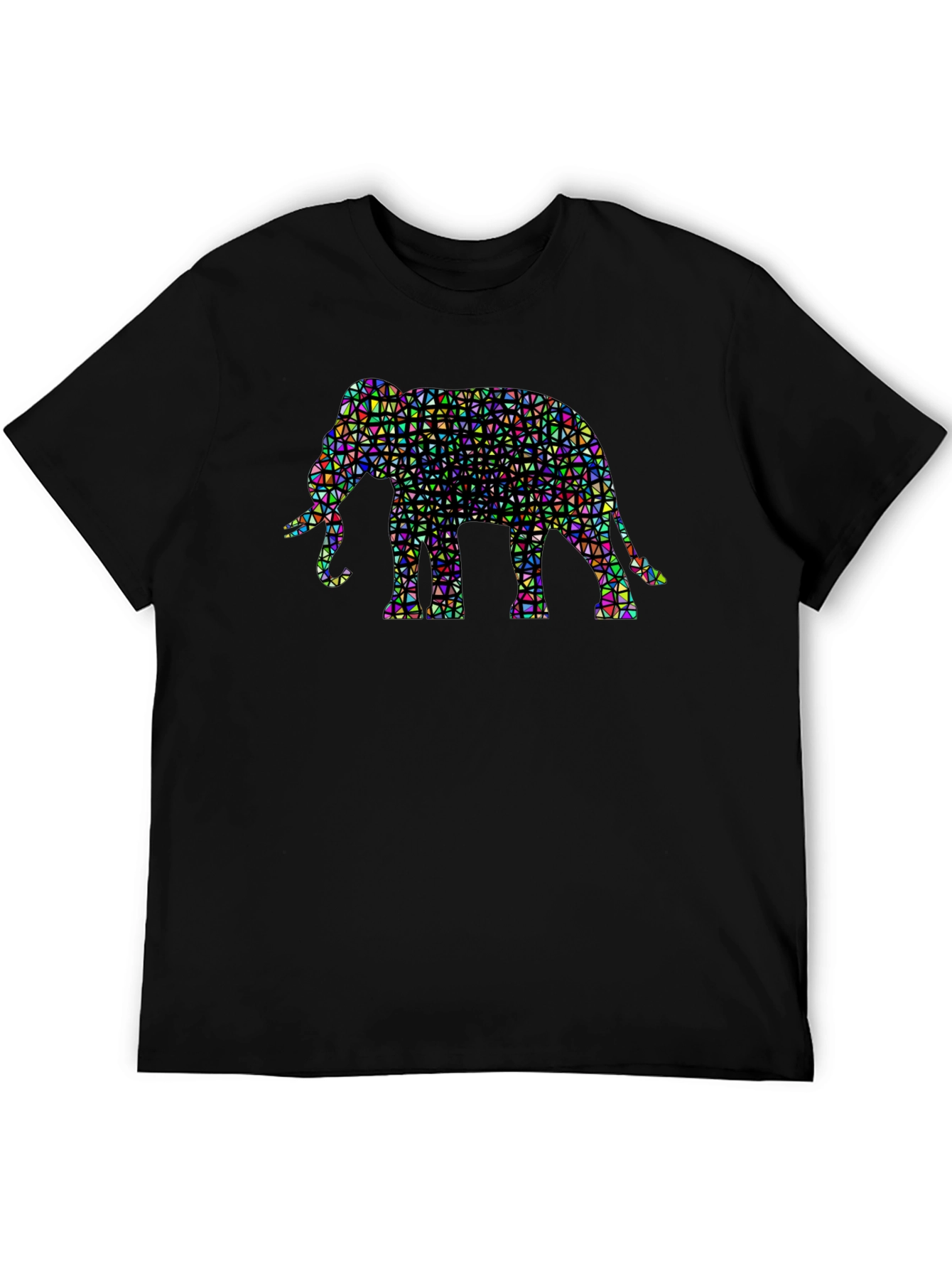 Geometric Elephant Graphic Tee - Black Cotton Shirt