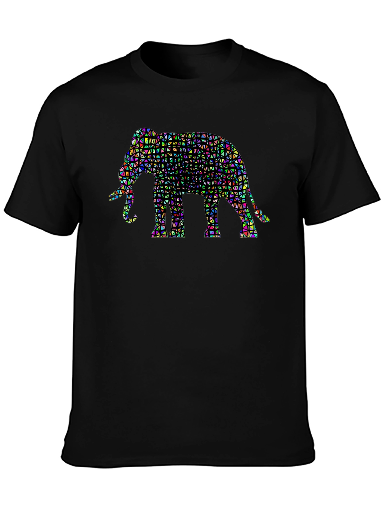 Geometric Elephant Graphic Tee - Black Cotton Shirt