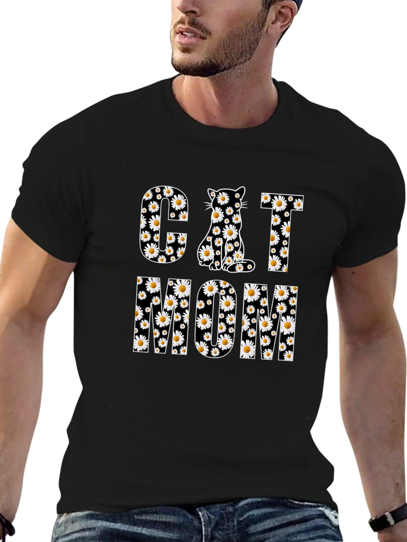 Cat Mom Daisy Print T-Shirt