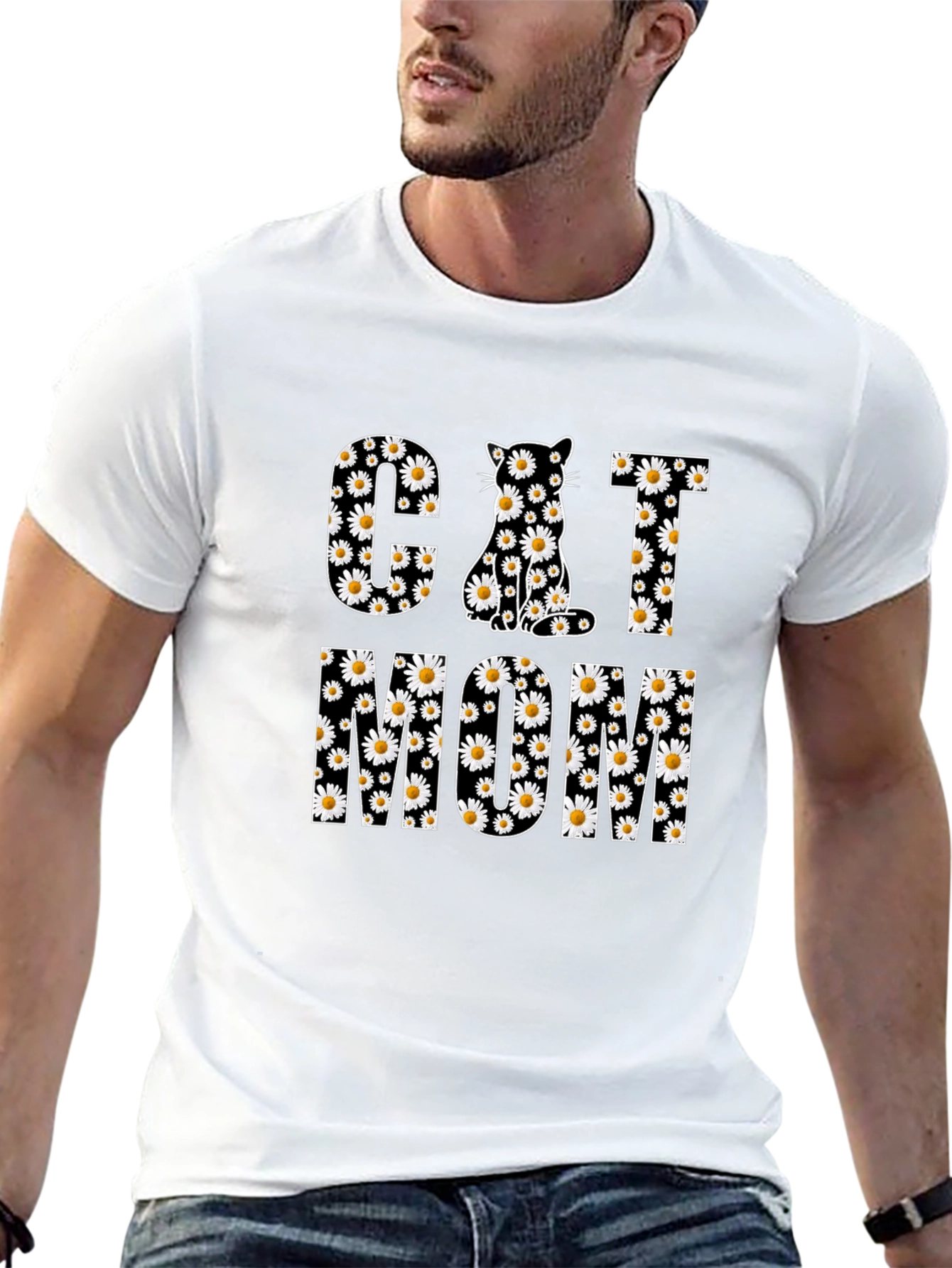 Cat Mom Daisy Print T-Shirt