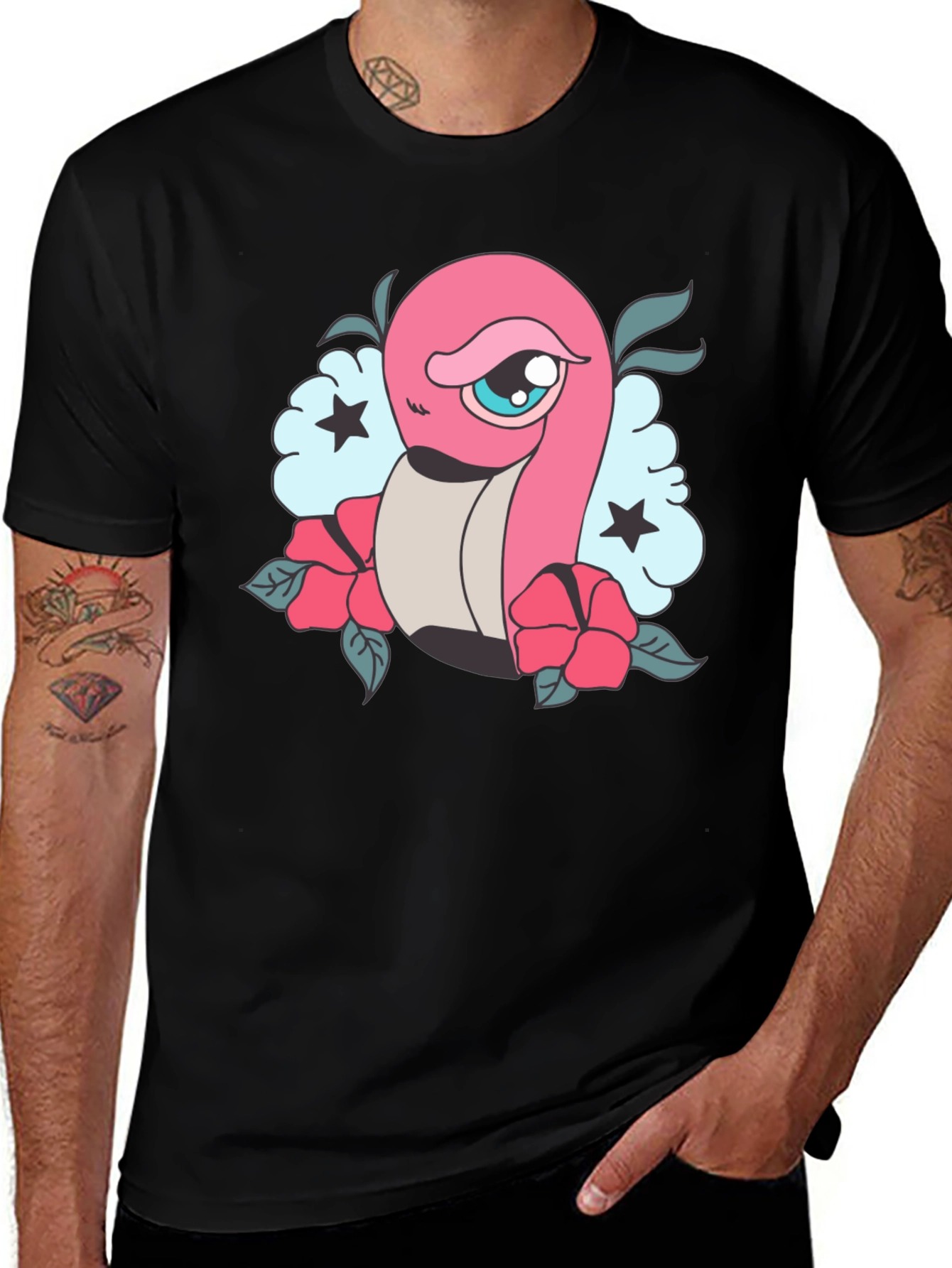 Cartoon Worm Tattoo Style Graphic Tee