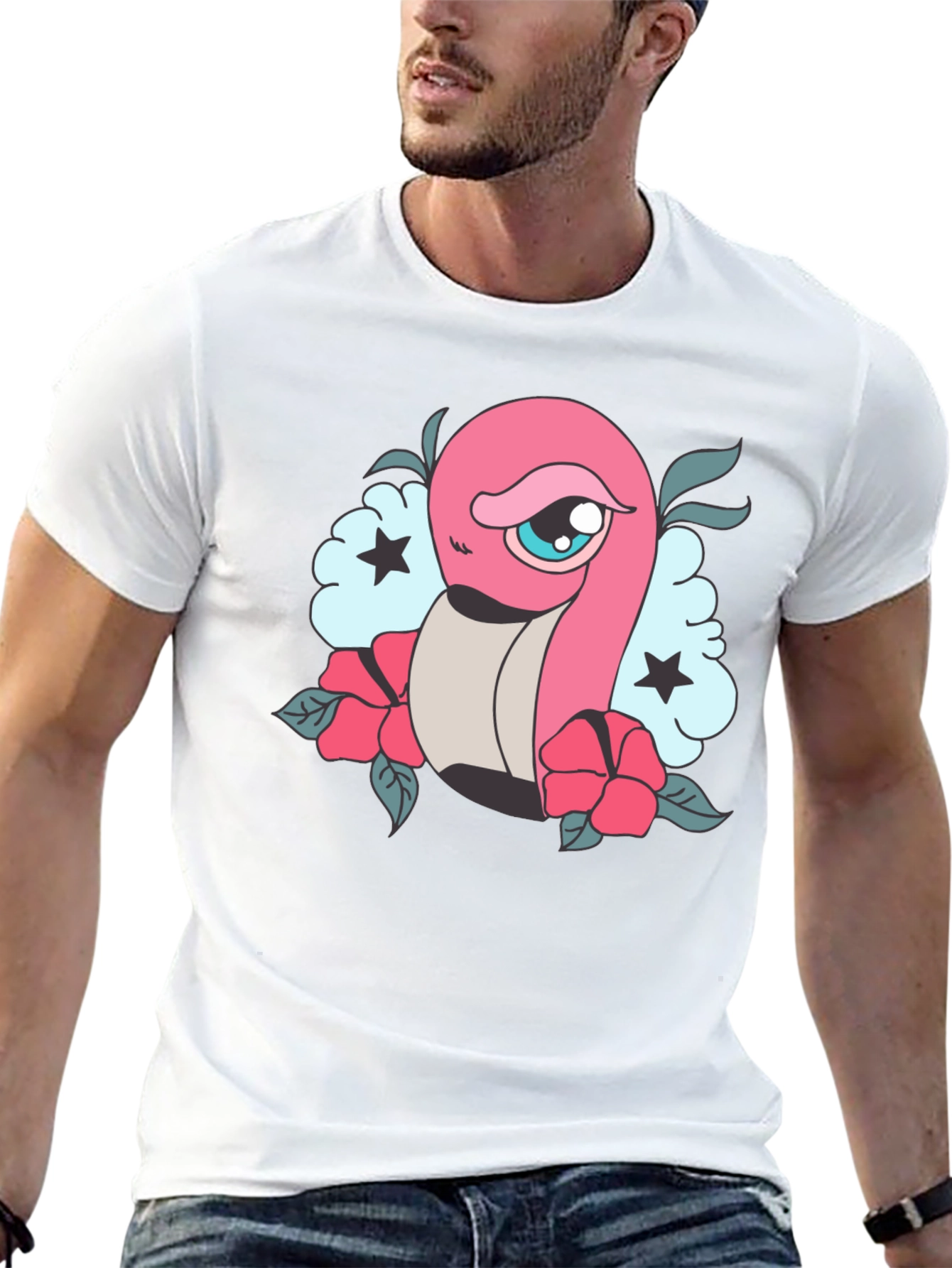 Cartoon Worm Tattoo Style Graphic Tee