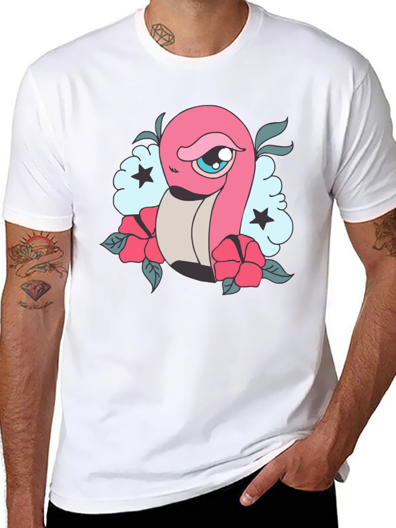 Cartoon Worm Tattoo Style Graphic Tee