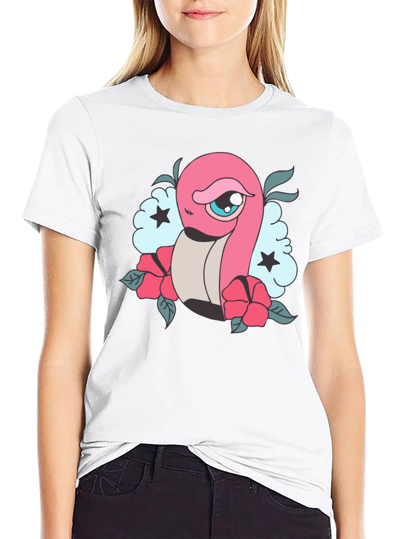 Cartoon Worm Tattoo Style Graphic Tee
