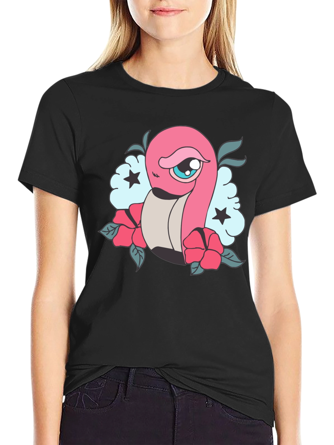 Cartoon Worm Tattoo Style Graphic Tee