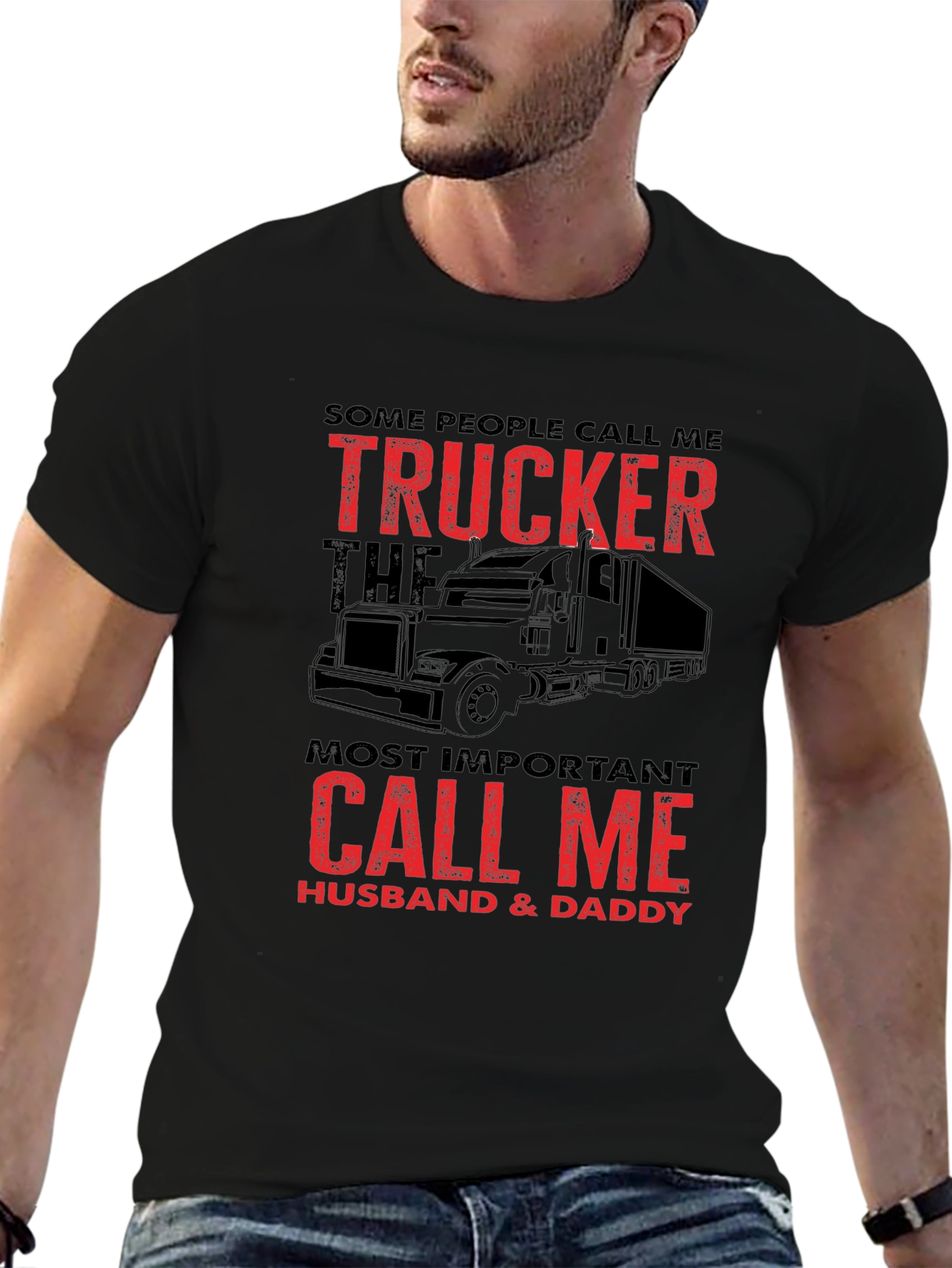 Trucker Husband Daddy T-Shirt Black