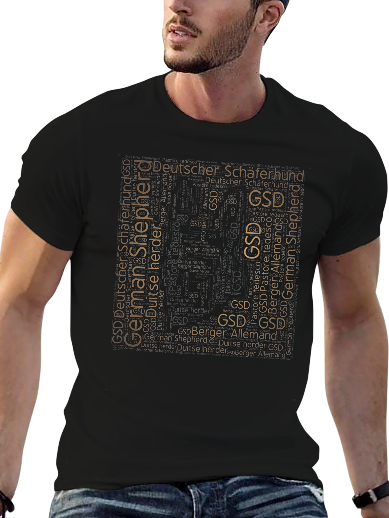 GSD German Shepherd Word Art Black T-Shirt