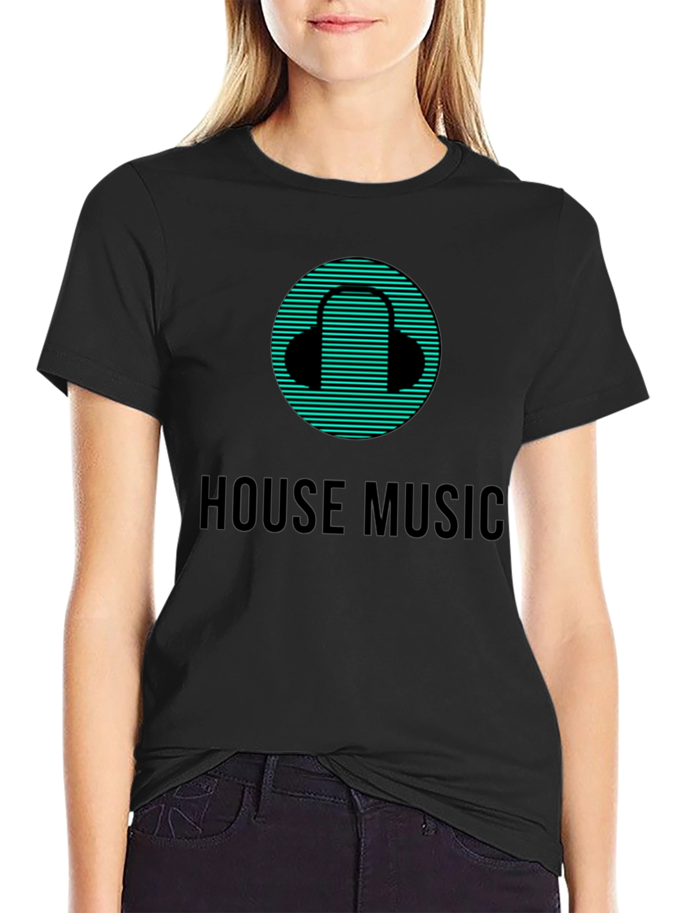 House Music Black T-Shirt with Headphone Design