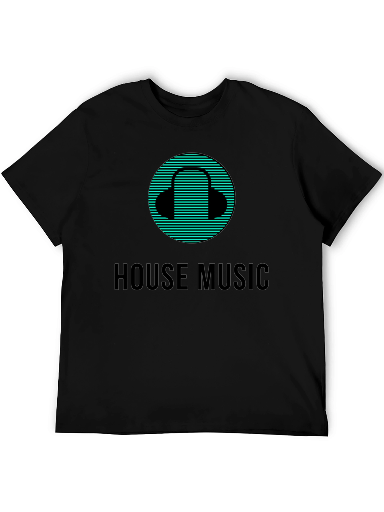 House Music Black T-Shirt with Headphone Design