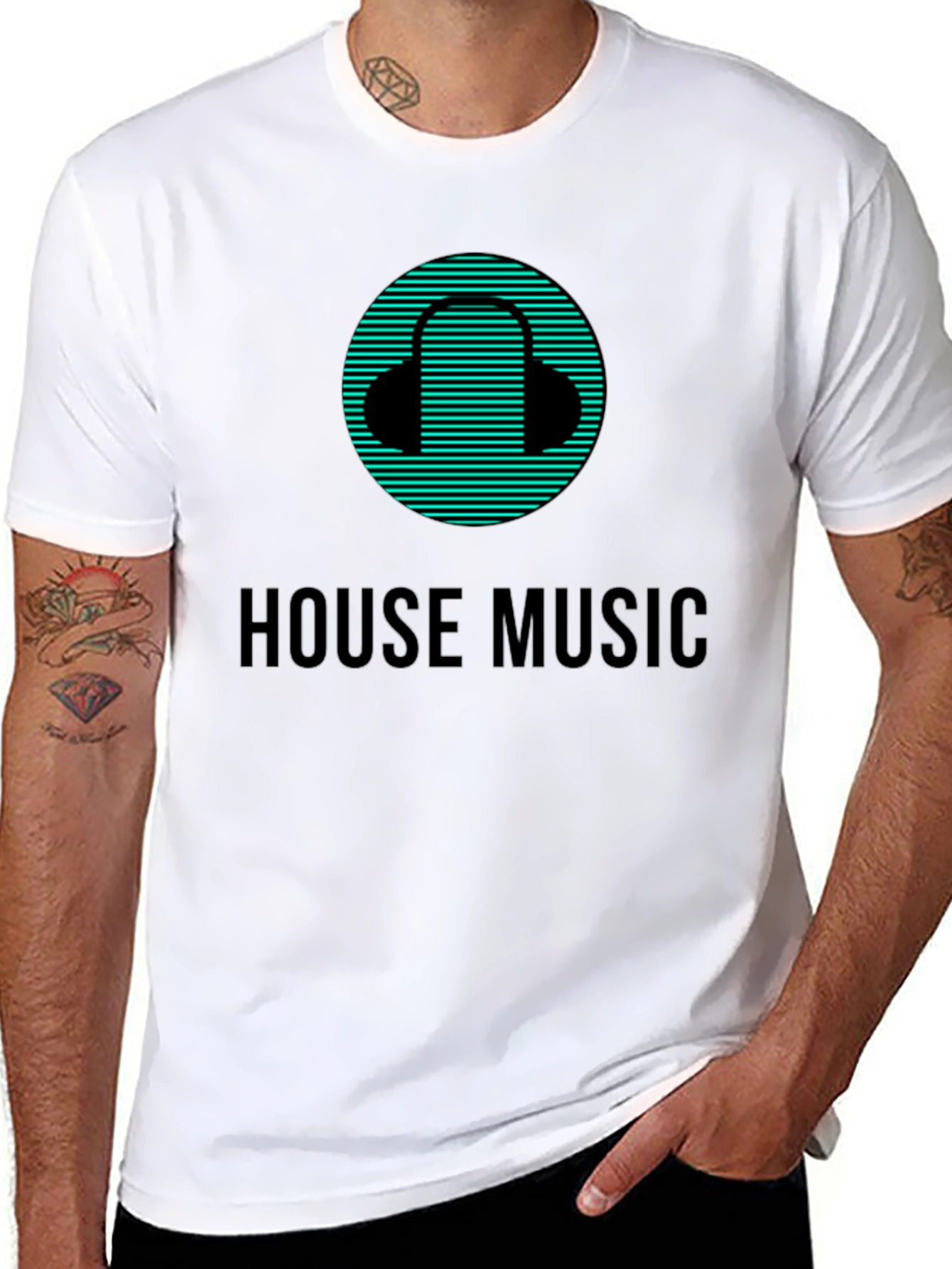 House Music Black T-Shirt with Headphone Design