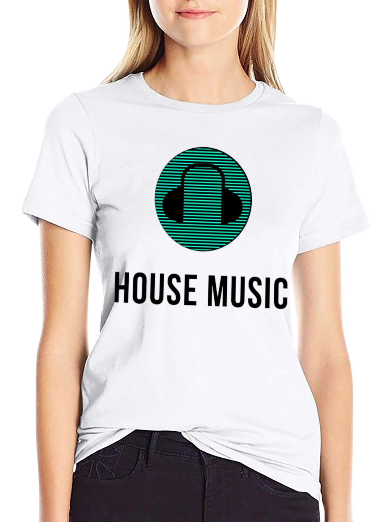 House Music Black T-Shirt with Headphone Design