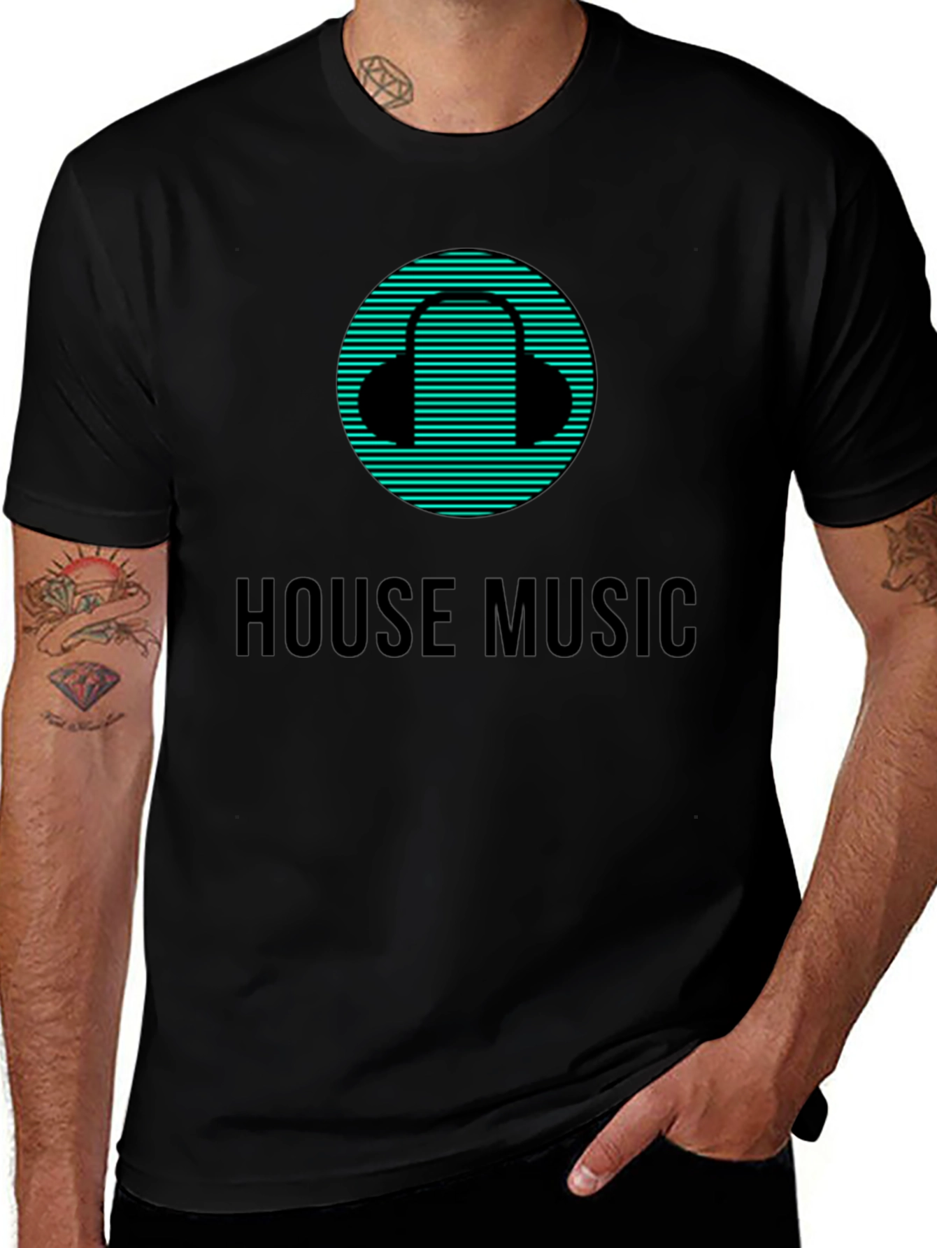 House Music Black T-Shirt with Headphone Design